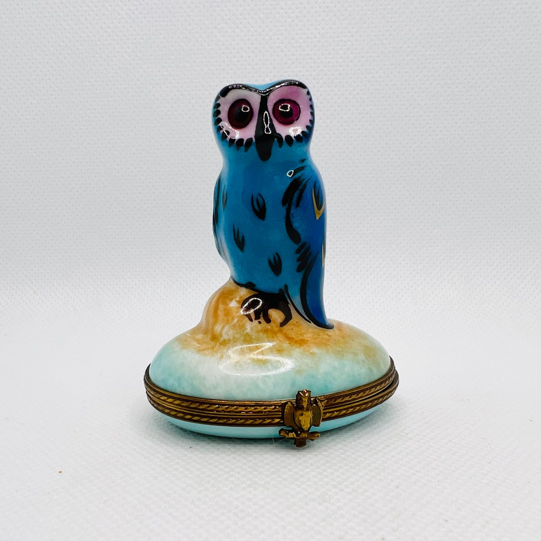 Extraordinary Rare BLUE OWL Limoges Trinket Box Peint Main Etsy