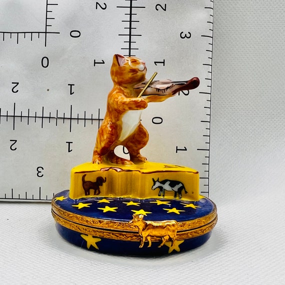 【アナベルさま】vintage limoges ❀ どうぶつ達の 可愛いプレート Beautiful CAT and the FIDDLE ~ Limoges Trinket Box ~ Artoria