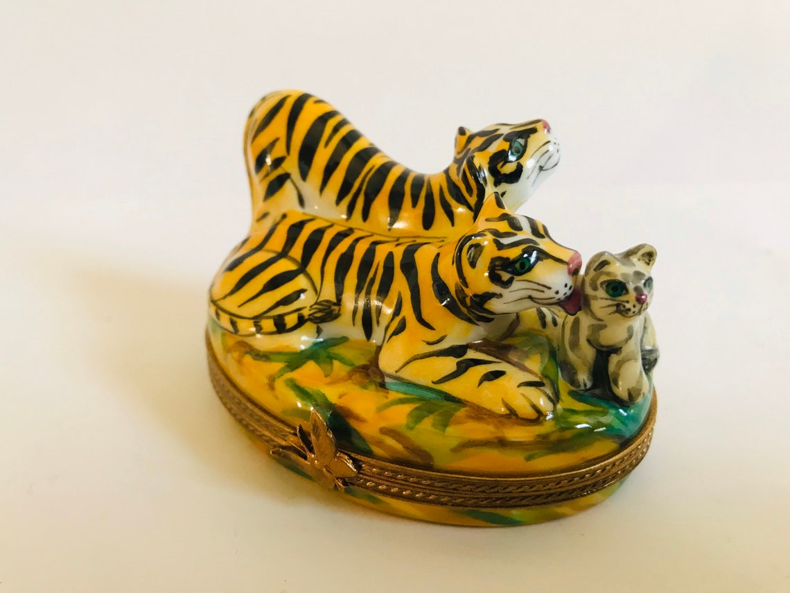 Elegant TIGER FAMILY Limoges Trinket Box Peint main Etsy