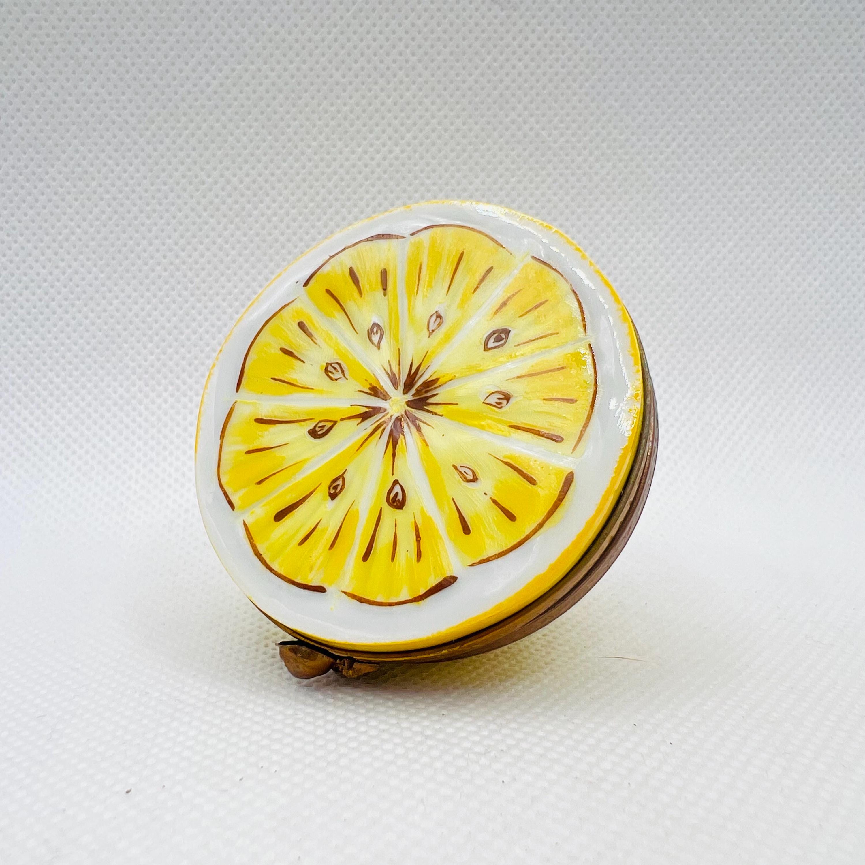 Beautiful HALF LEMON ~ Limoges Trinket Box ~ Peint Main (hand