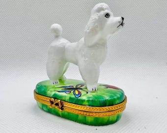 Stunning White POODLE ~ Limoges Trinket Box ~ Pierre Arquie