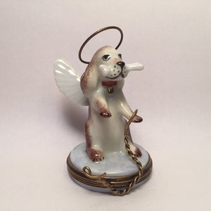 ANGEL Puppy DOG ~ とっても可愛いリモージュの小物入れ ~ ペイントメイン ~ フランスのクリスマスサンタの靴下アイテム
