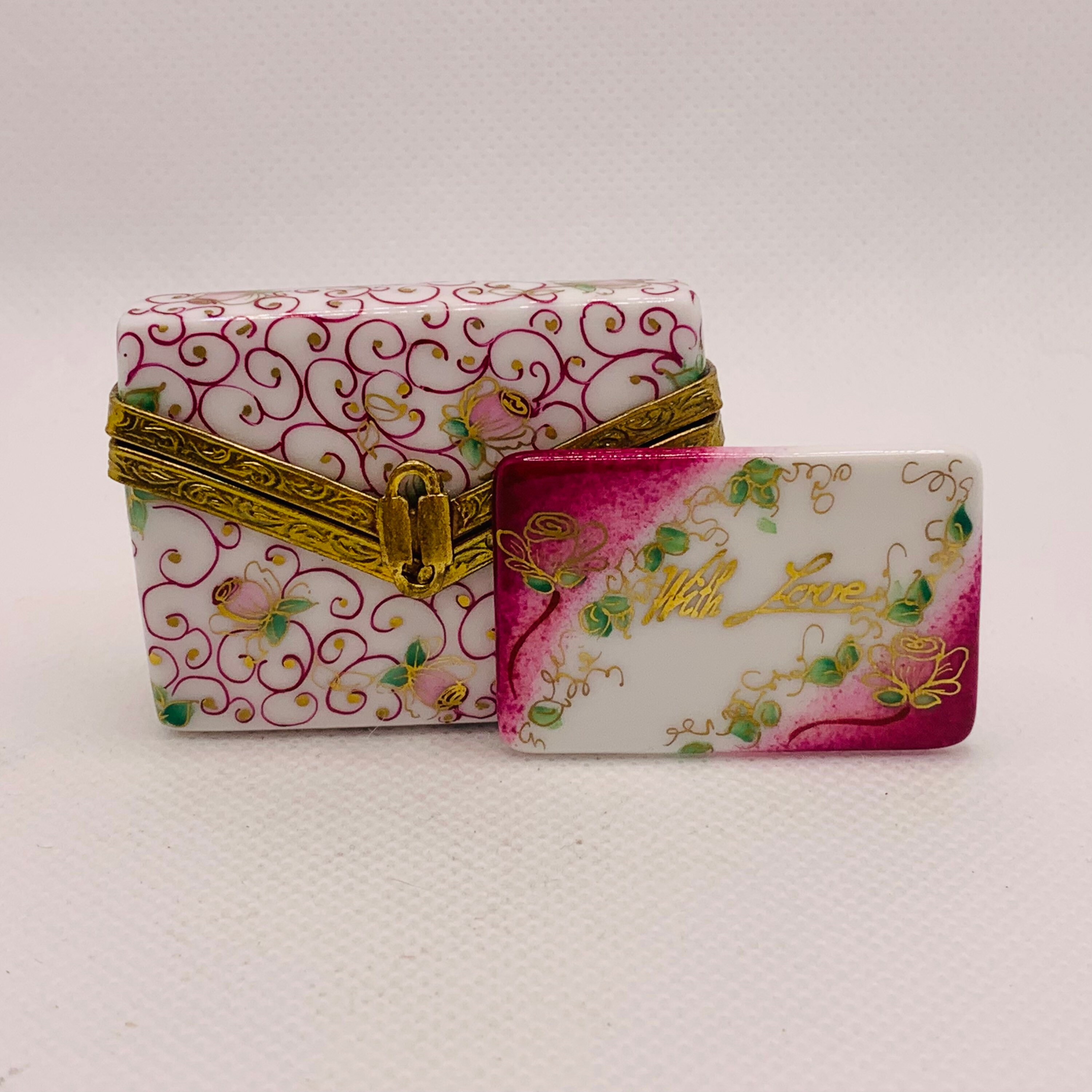 RARE LOVE LETTER~ Limoges Trinket Box ~ Rochard ~ Peint Main (hand