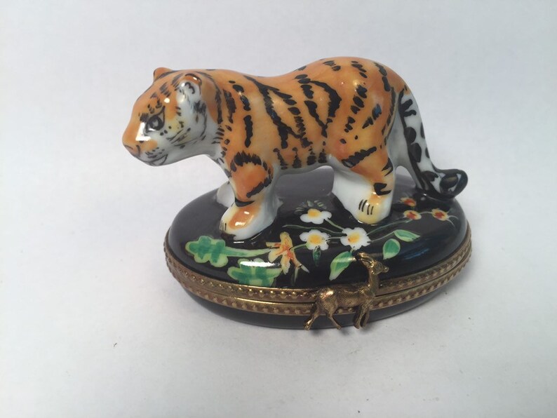 Fantastic TIGER Limoges Trinket Box Rochard Peint Main Etsy