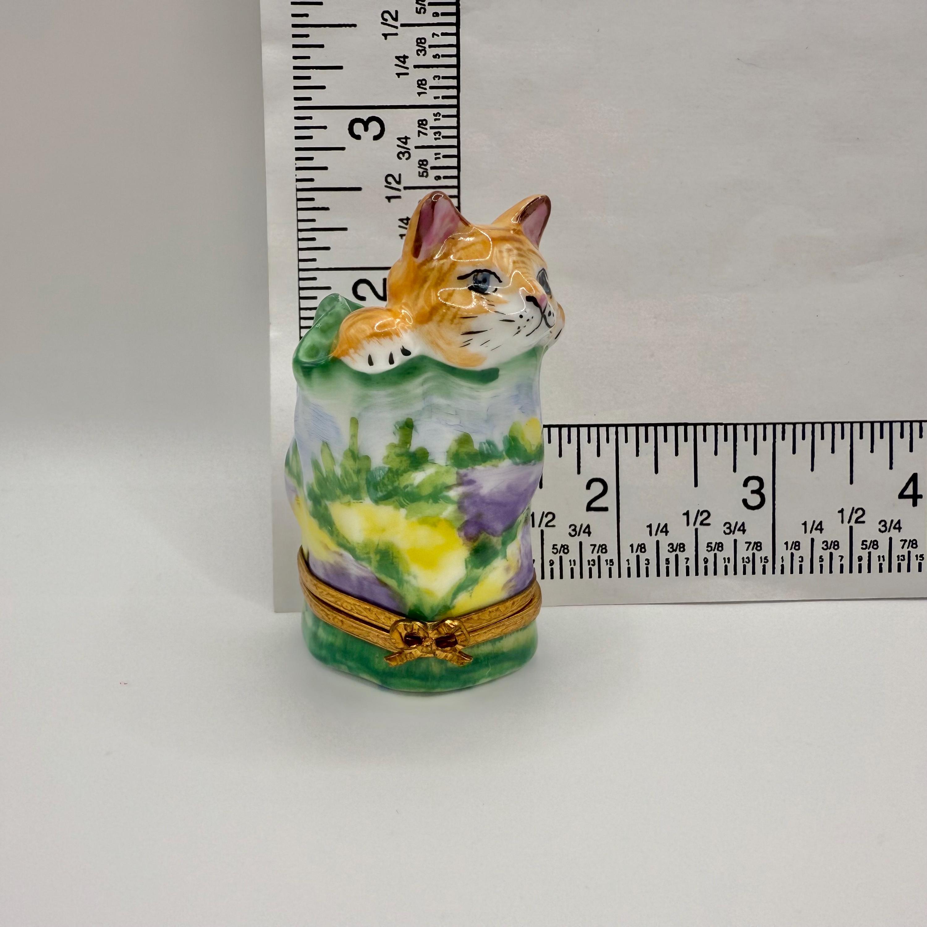モネの睡蓮風印象派バッグに入った子猫〜リモージュの小物入れ