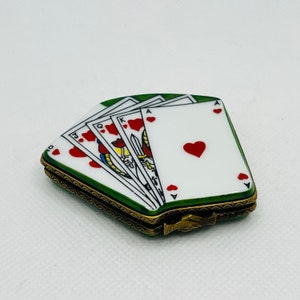 Cartas de Baralho ROYAL FLUSH ~ Limoges Trinket Box ~ Gérard Ribierre (Gr) ~ Peint main ~ França ~ Raro