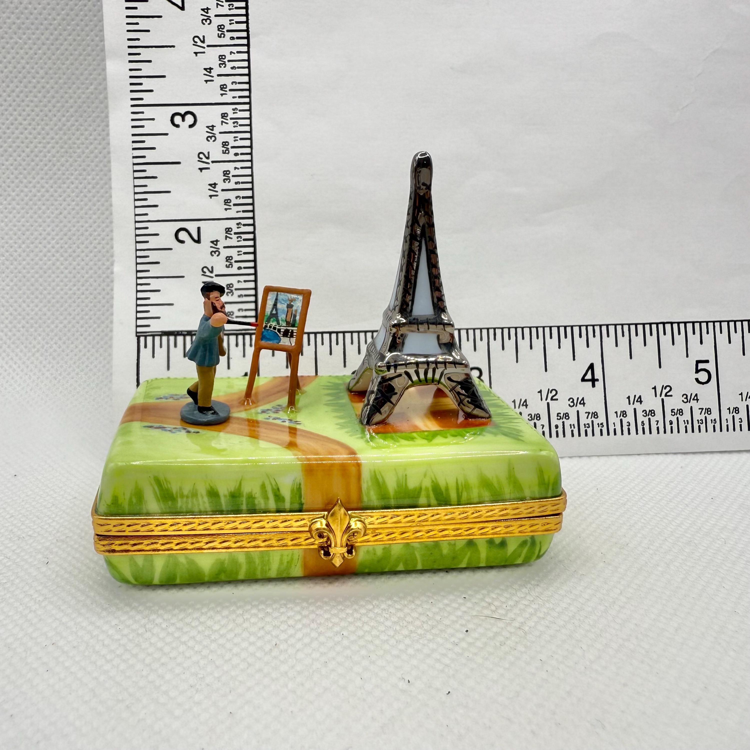 PAINTER in PARIS W Eiffel Tower ~ Limoges Trinket Box ~ Peint Main