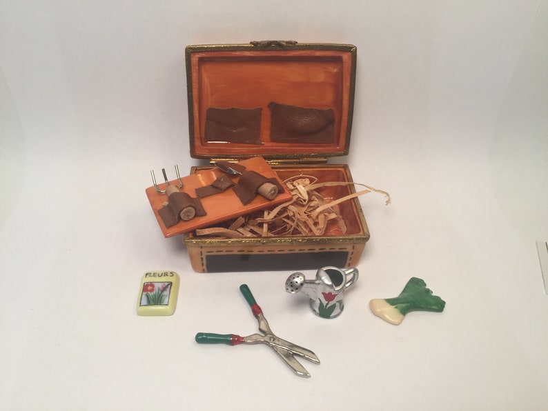 Garden Tool Box W Tools Limoges Peint Main France Image 0