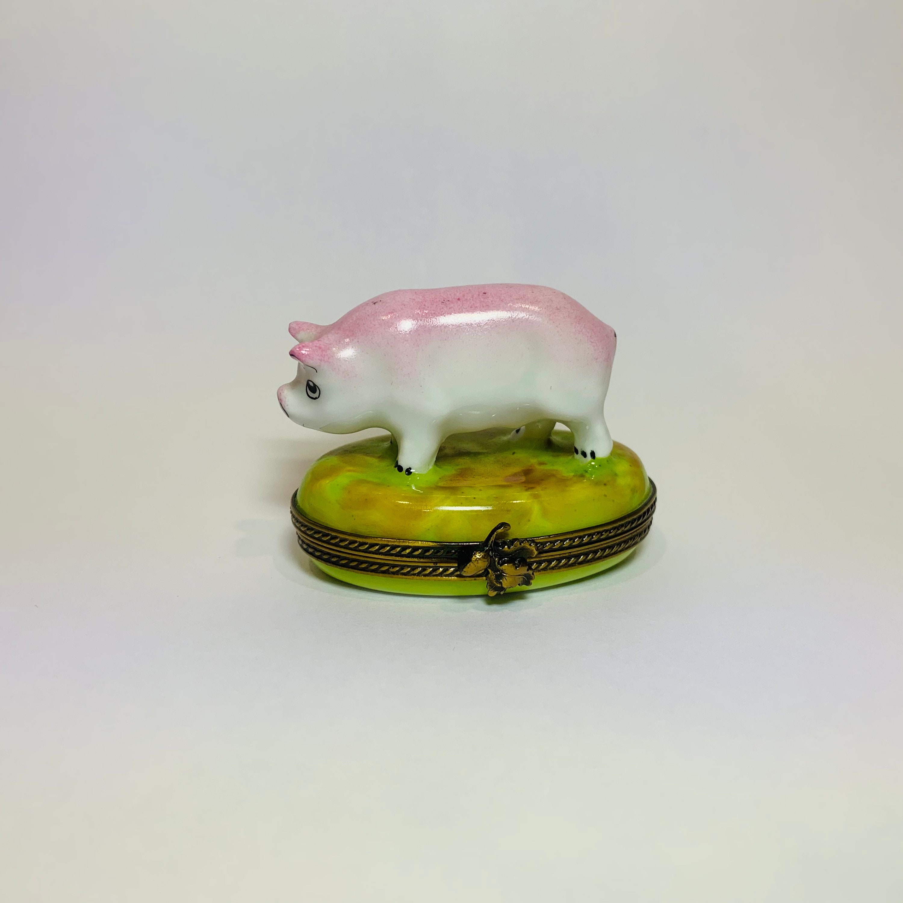 Adorable PINK PIG ~ Limoges Trinket Box ~ Peint Main (hand-painted