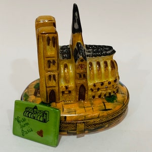 Impresionante Notre Dame con letra de París ~ EDICIÓN LIMITADA (N.° 3 de 500) ~ Caja de baratijas de Limoges ~ Peint main (pintada a mano) en Limoges, Francia