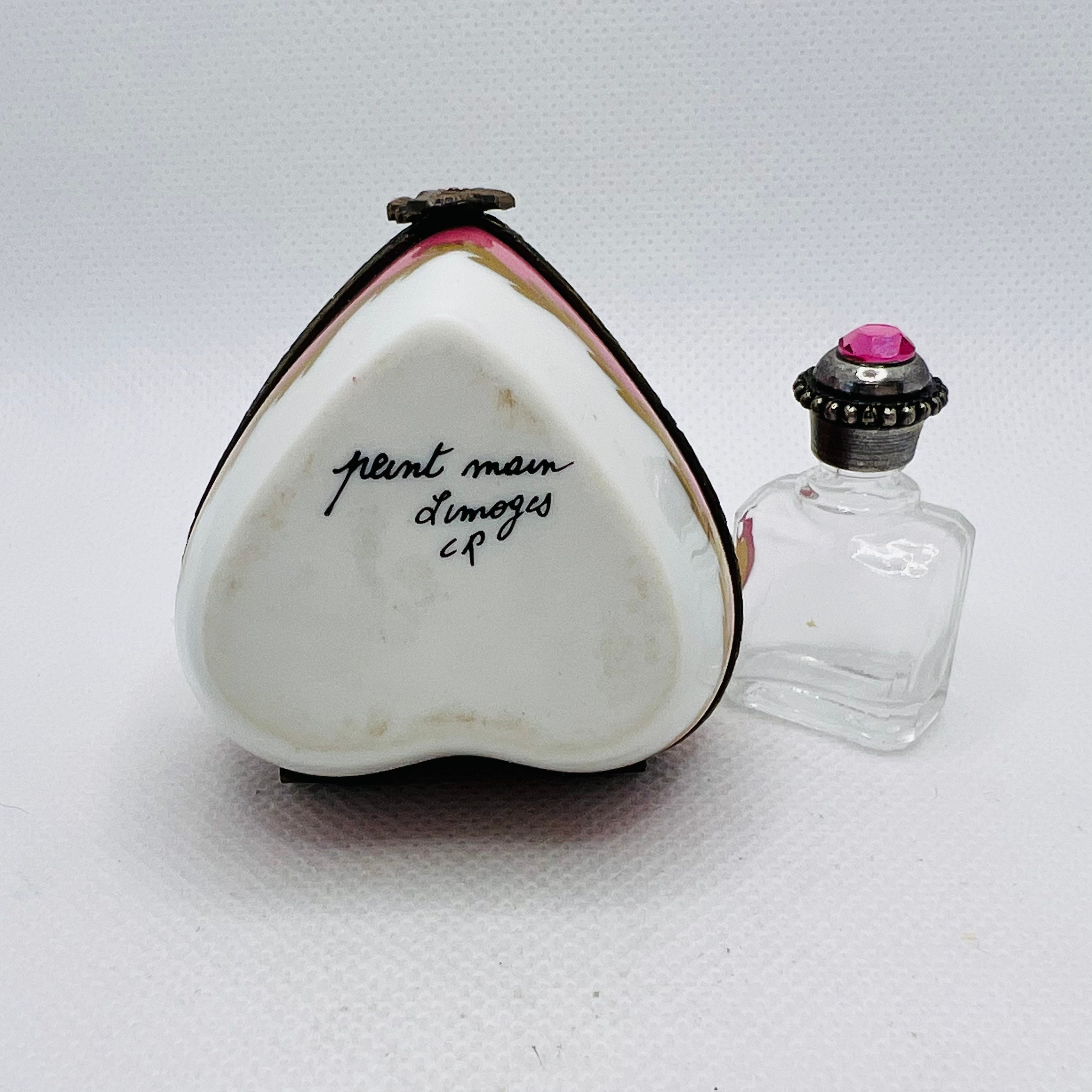※リモージュボックス　エナメル装飾陶磁器　香水瓶付き※ 美しいハート型の香水瓶付きボックス ～ リモージュ製小物入れ