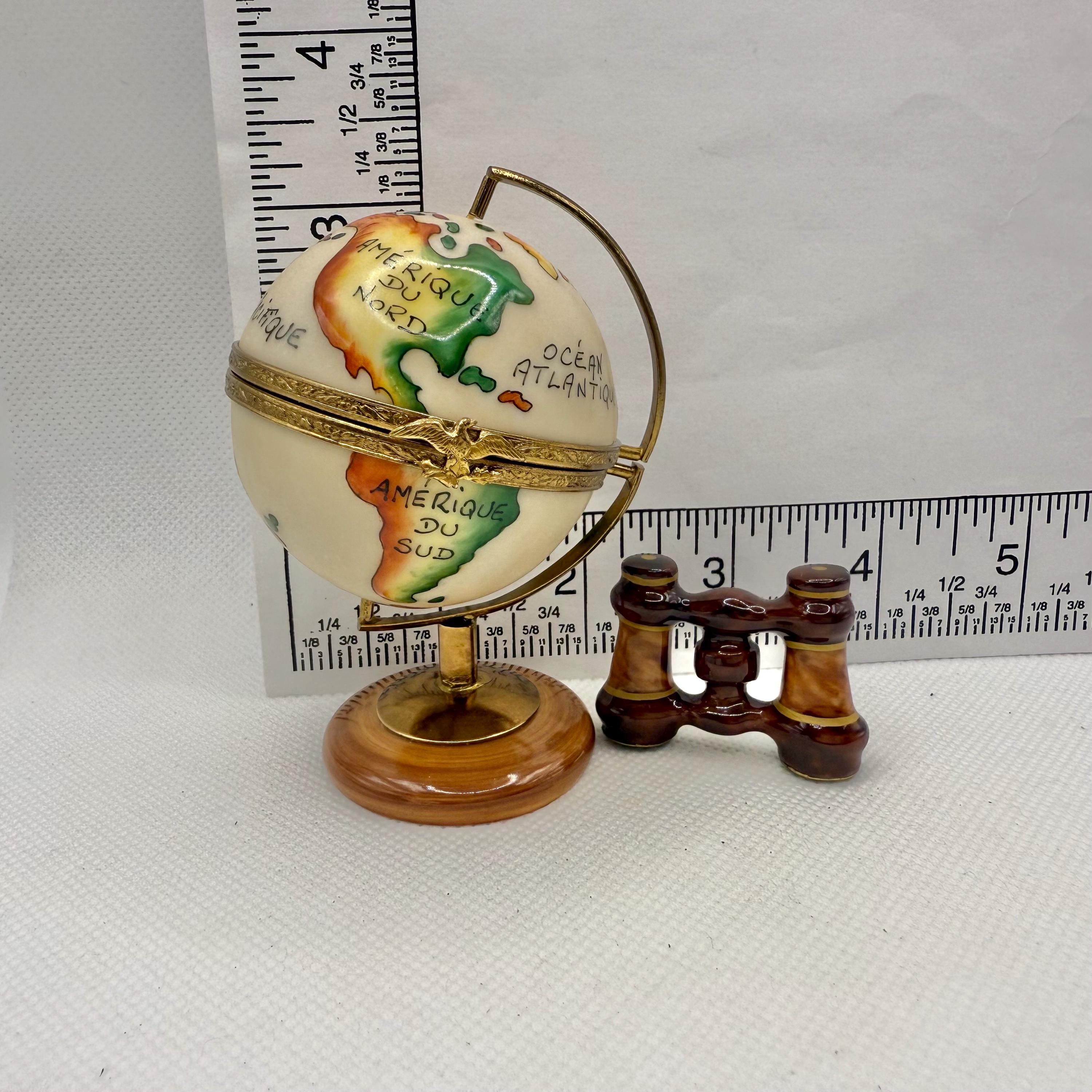 Fantastic Globe With Binoculars ~ Limoges Box ~ Peint Main (hand