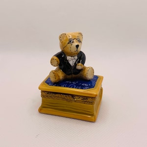 Professor Bear ~ Limoges Trinket Box ~ Peint main (Hand-Painted) in Limoges, France ~ Rare Mathematician College Professor or Student