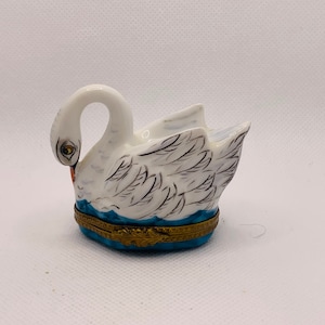 Atemberaubender Schwan ~ Limoges Trinket Box ~ Parry Vielle (PV) ~ Peint main ~ Frankreich ~ Selten