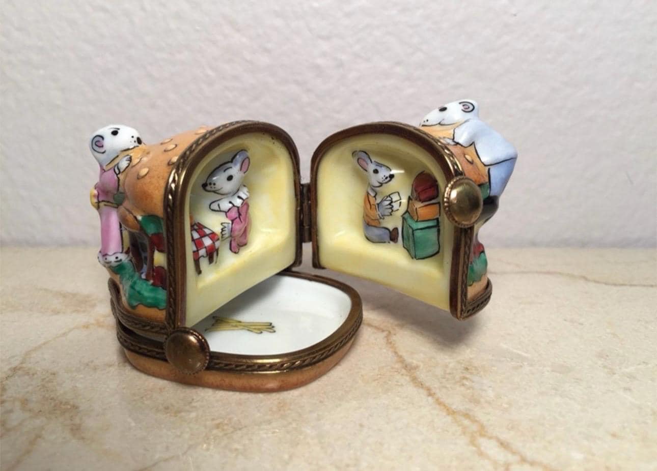 Rare & Stunning Mice in Burger House (Double-Hinged) ~ Limoges Imports ~ Limoges Trinket Box ~ Peint main (Hand-Painted) in Limoges, France