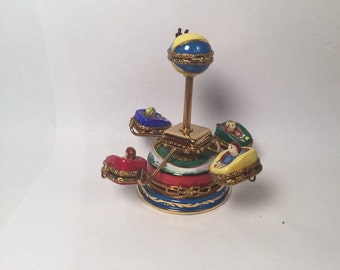 Fantastic CARNIVAL RIDE w/ Removable CARS ~ Limoges Trinket Box ~ France ~ Rare Carousel Merry Go Round Amusement Park Toy Circus