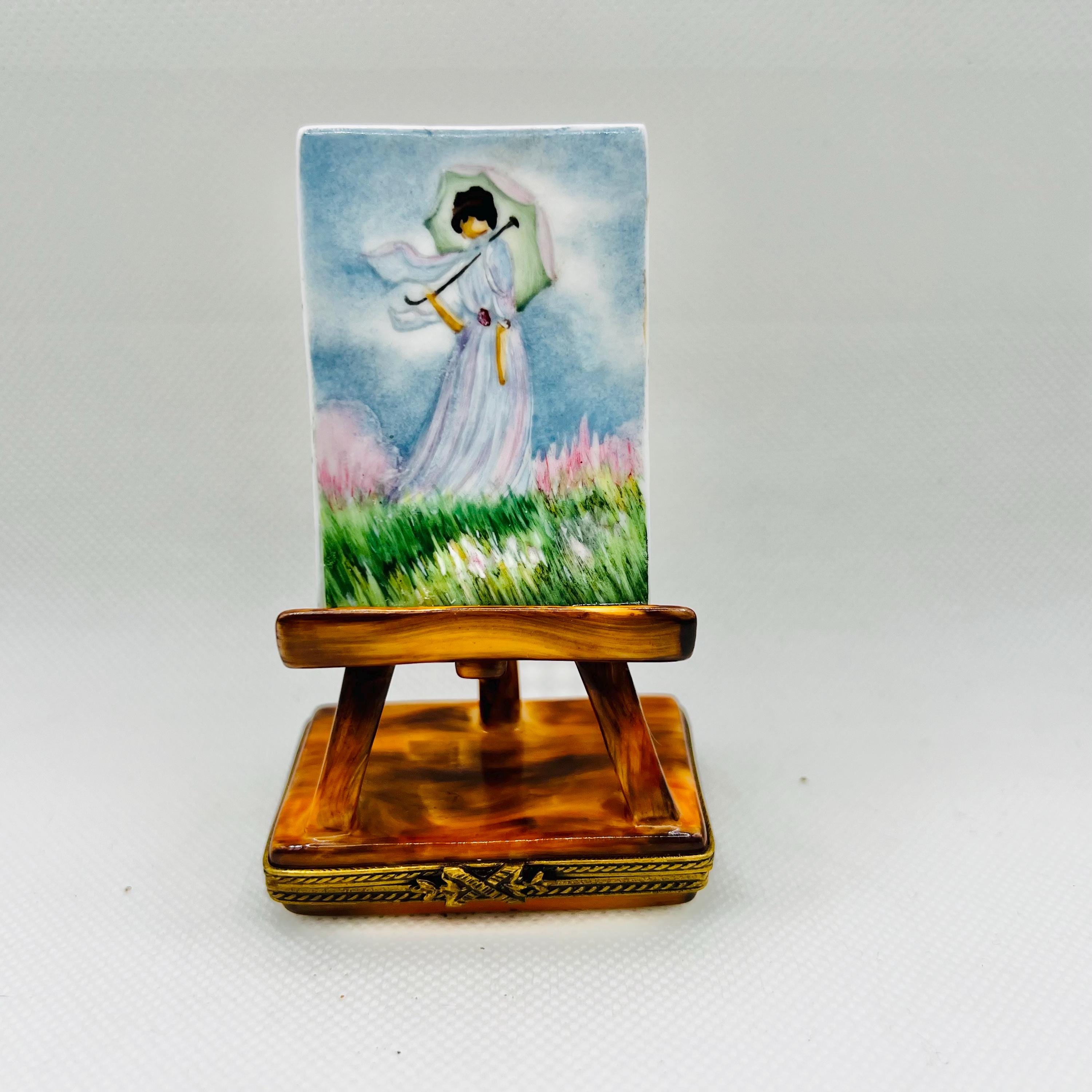 Easel W/ Monet Painting ~ Woman With Parasol ~ Limoges Trinket Box