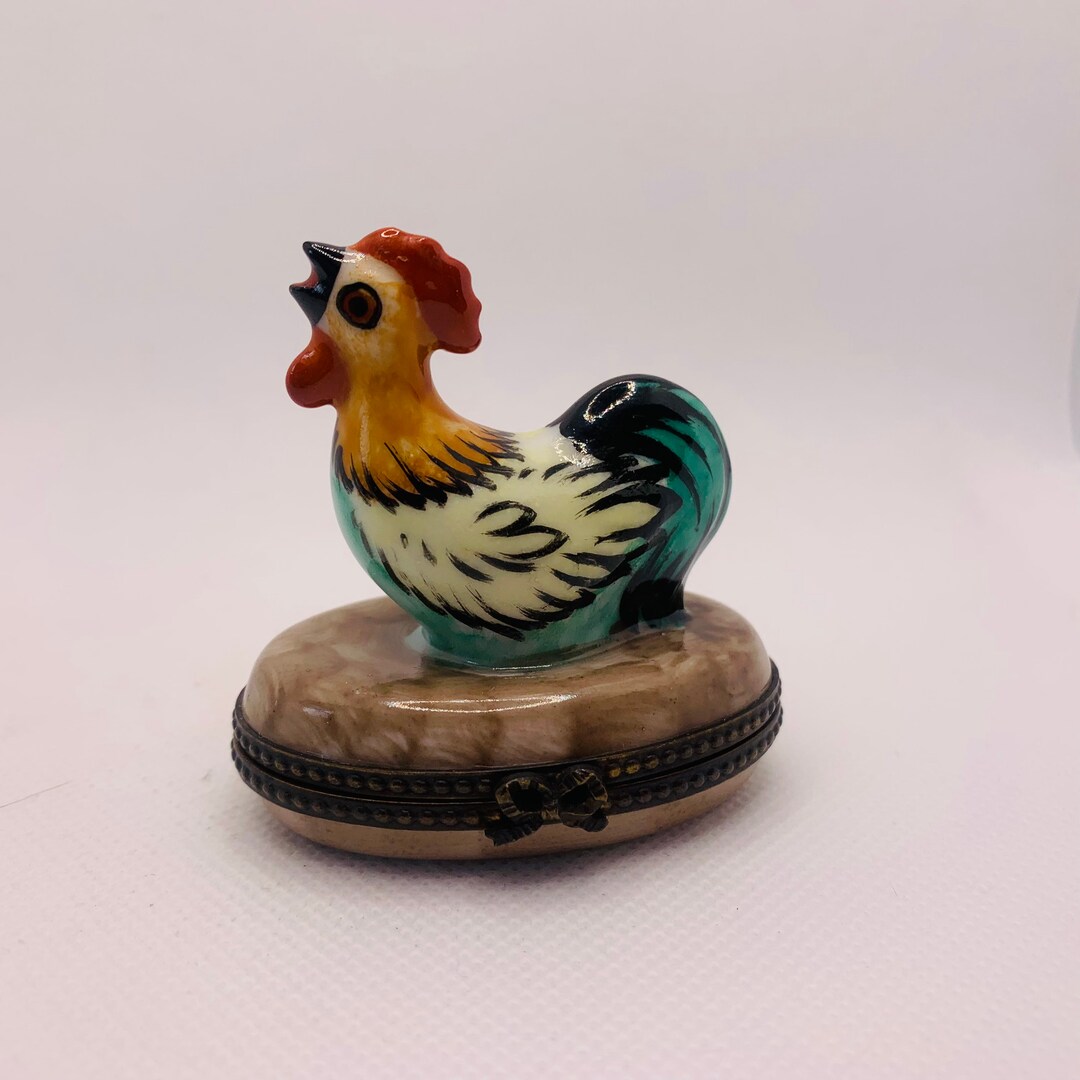 Crowing ROOSTER J.dumont Limoges Trinket Box Peint Main handpainted in