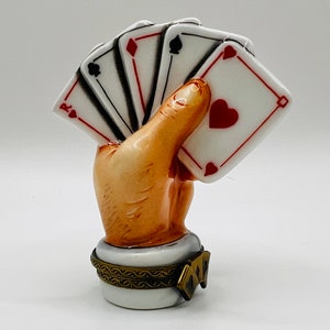 Mão de pôquer ~ Quadra ~ ROCHARD ~ Caixa de Limoges ~ Pintado à mão (Pintado à mão) França ~ Cartas de baralho de jogos de azar em Las Vegas