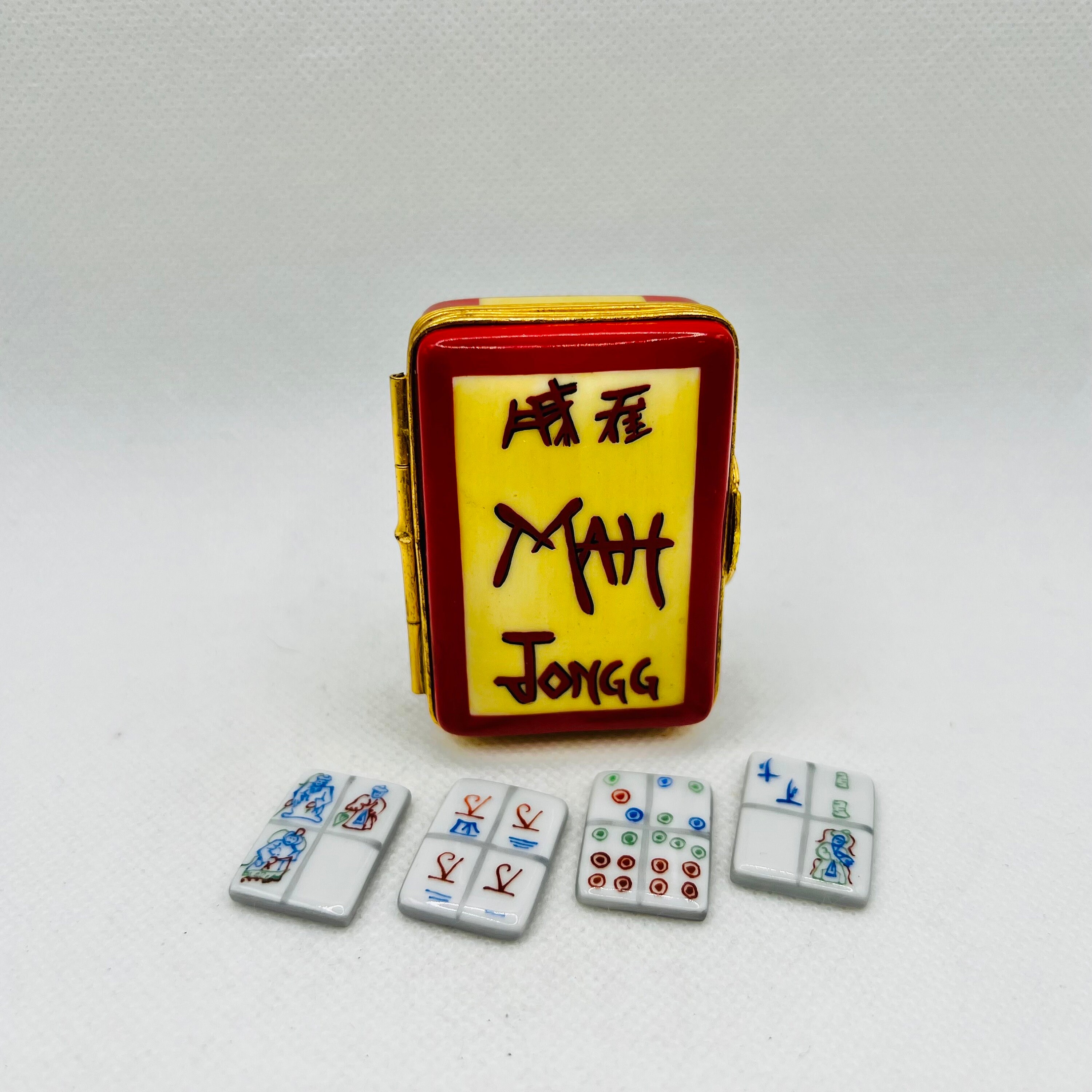 Rare MAHJONG Box W/ Four Tiles ~ Elda Creations ~ Limoges Box