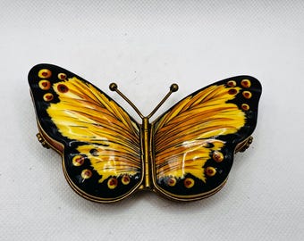 Gorgeous MONARCH BUTTERFLY ~ Double-Hinged ~ Limoges Trinket Box ~ Parry Vieille (PV) ~ Peint main (Hand-painted) in Limoges, France