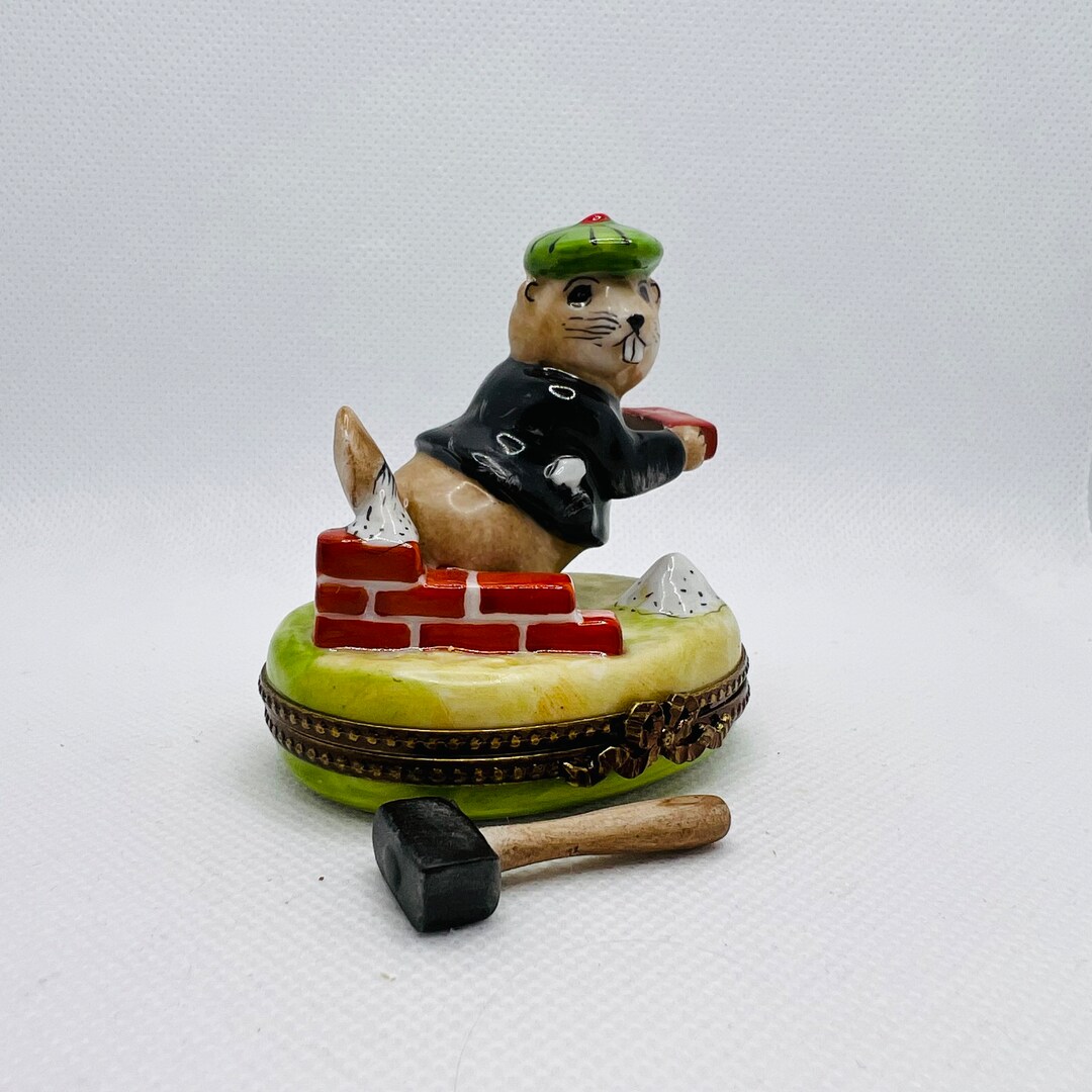 Beaver the Builder W/ Hammer Limoges Trinket Box Parry Etsy