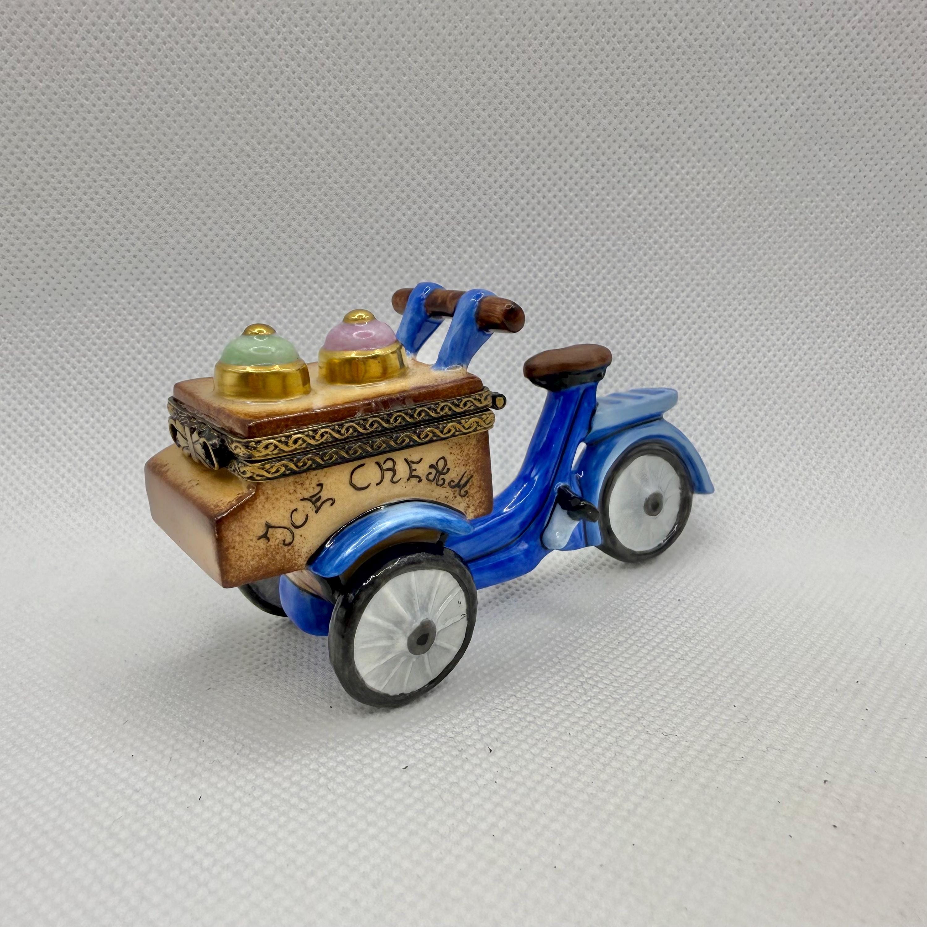 WOW!! Adorable ICE CREAM Vendor Bicycle ~ Limoges Trinket Box