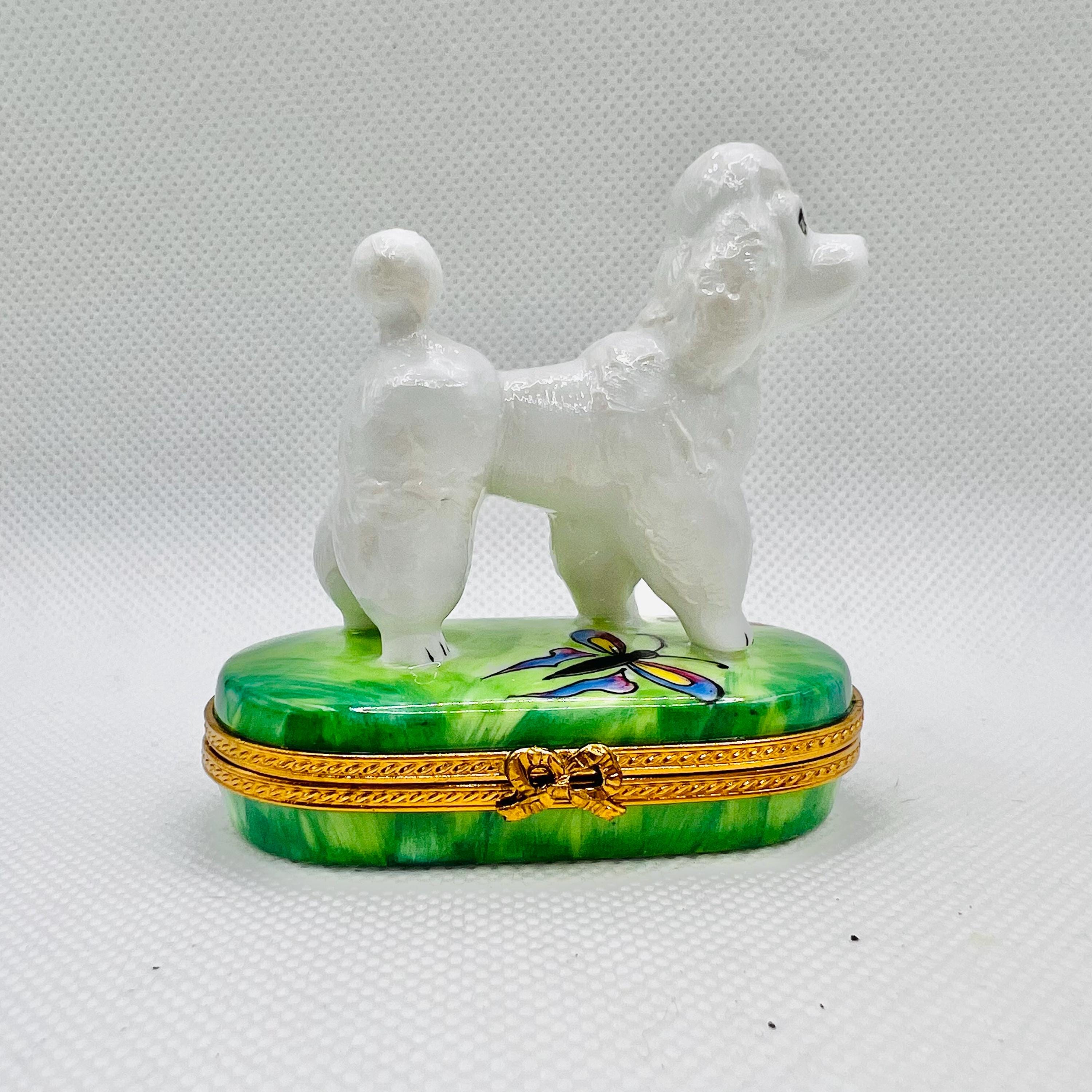Limoges Box ダルメシアン犬　リモージュボックス　フランス製 Stunning White POODLE ~ Limoges Trinket Box ~ Pierre Arquie