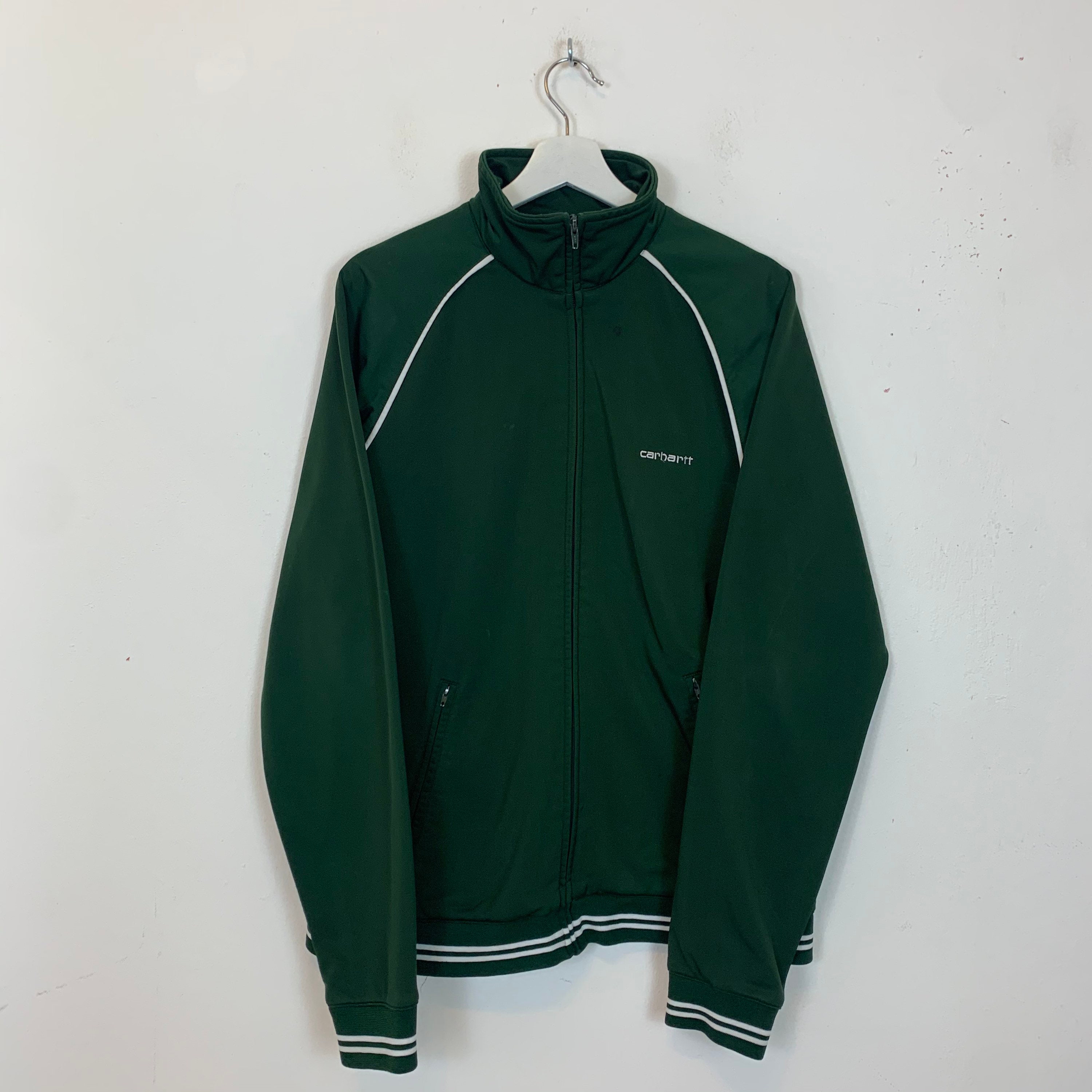 Image of Men's Carhartt Full-Zip Track Jacket Tracksuit Top Green Uk Size Xl