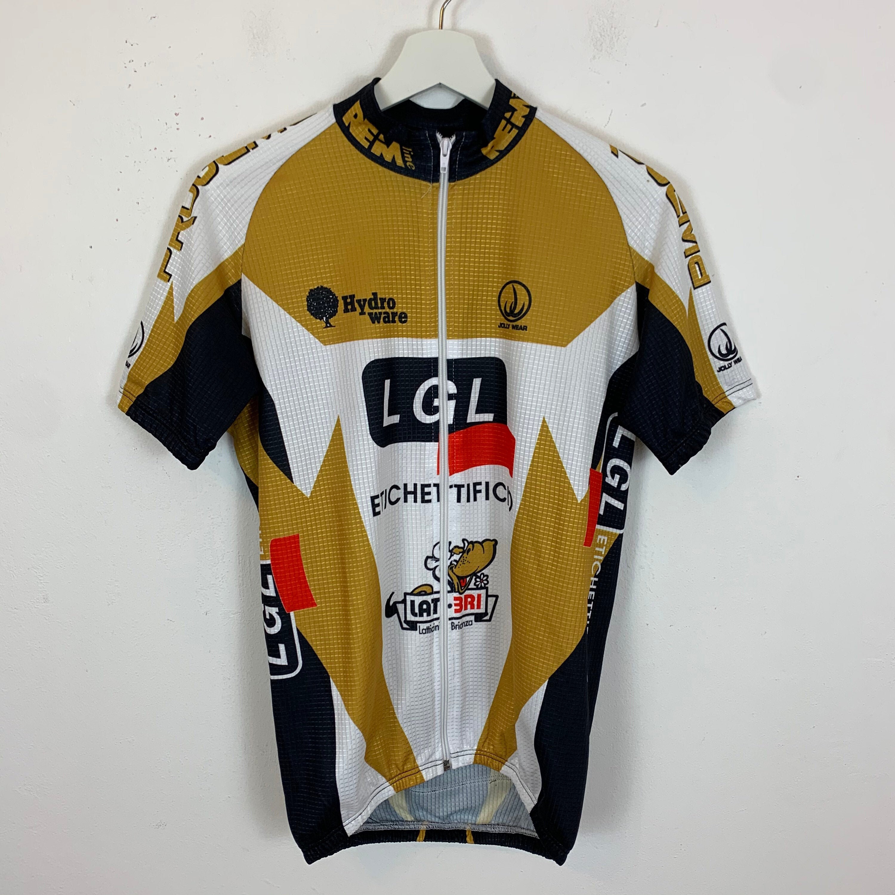 Image of Men's Full-Zip Cycling Jersey Shirt Top Short Sleeve White Gold Uk Size M Medium