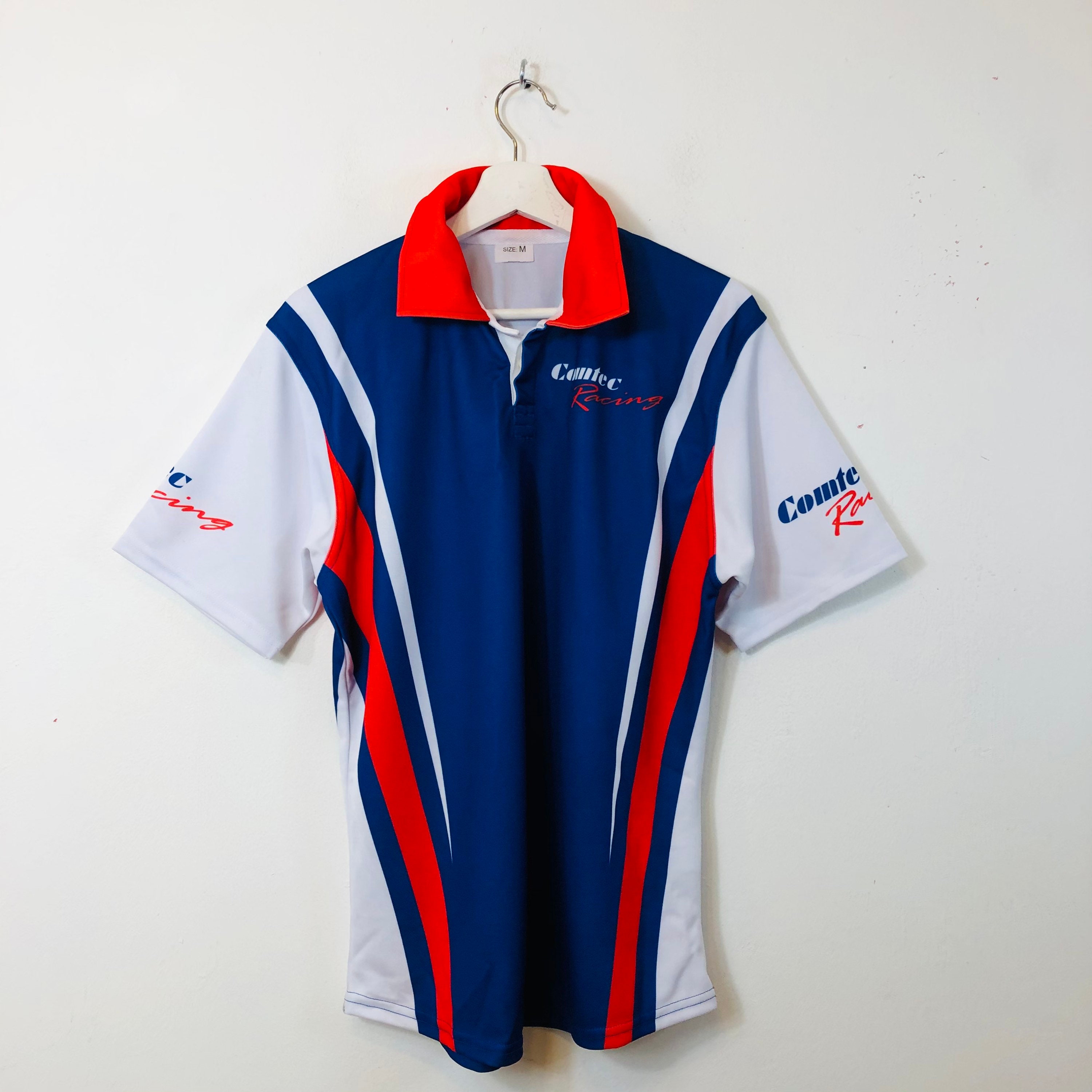 Image of Comtec Nascar Racing Car Race Blue White Jersey Shirt Top Medium M Men's