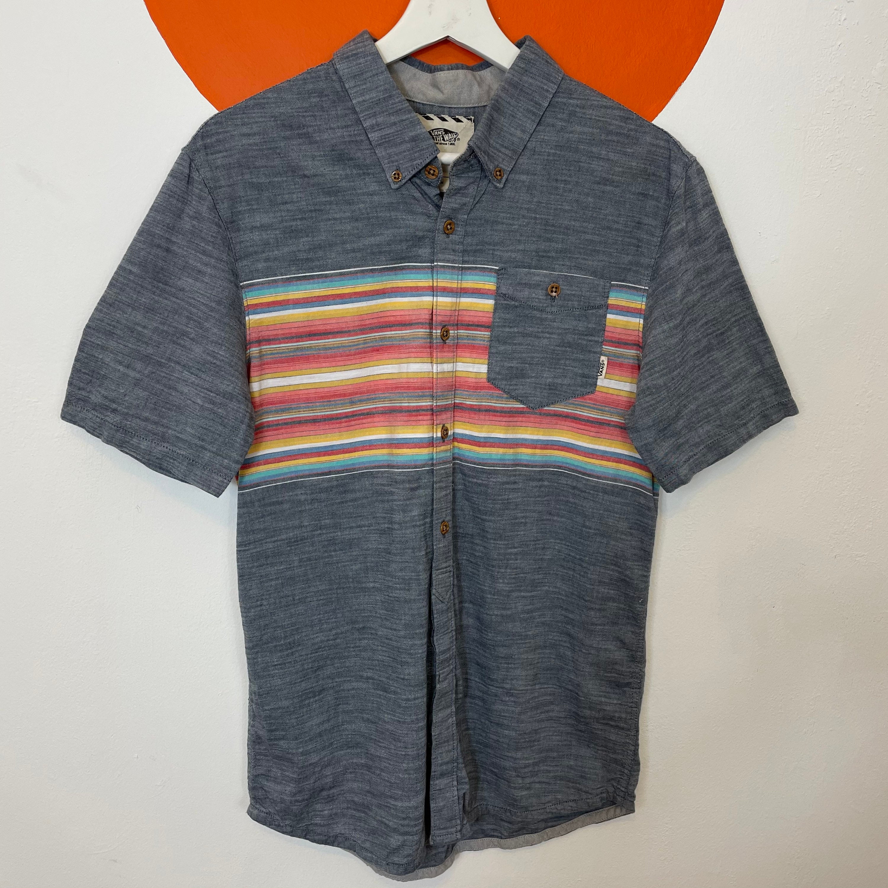 Men's VANS Short Sleeve Casual Shirt Top Striped Blue UK Etsy