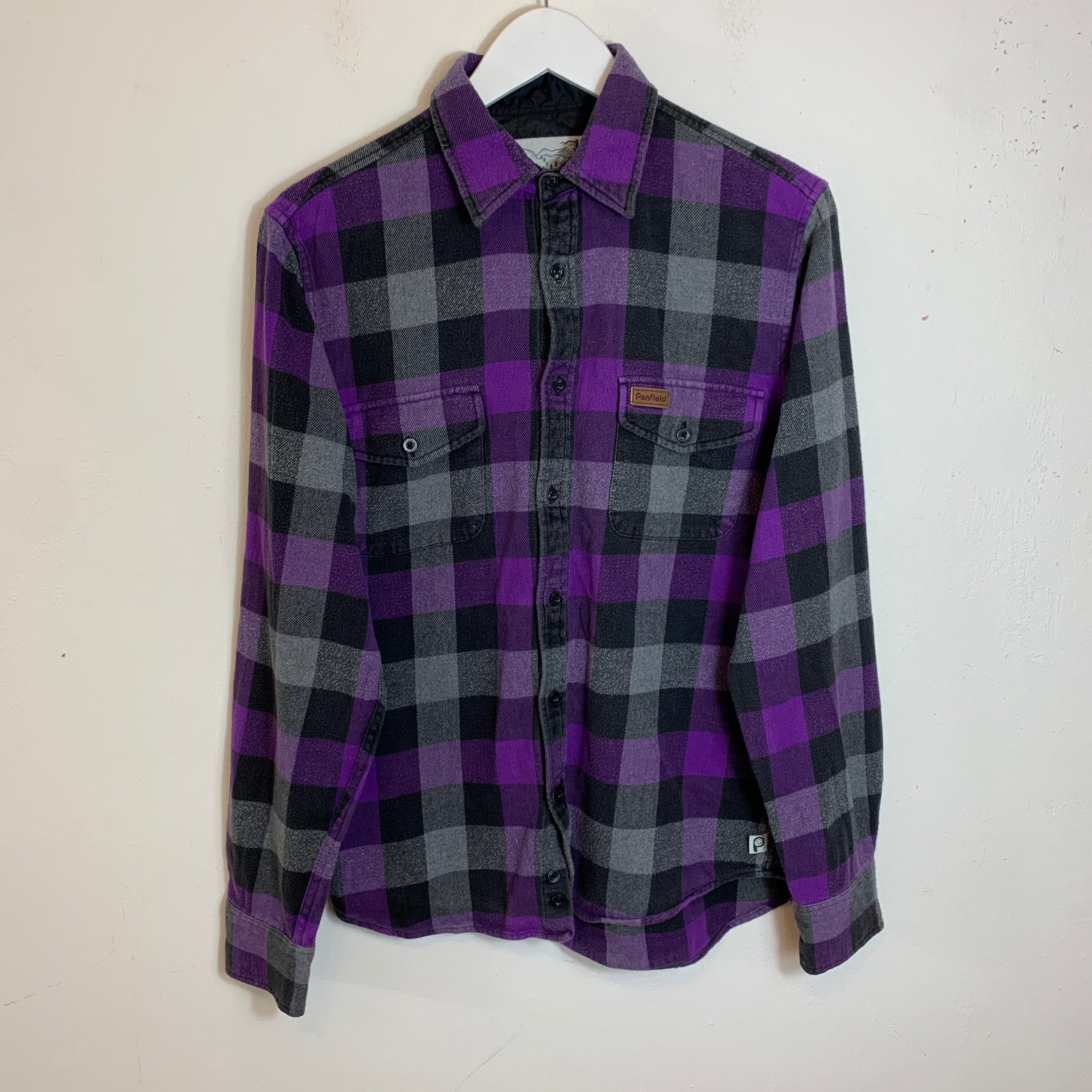Image of Men's Penfield Checked Flannel Thick Over-Shirt Long Sleeve Purple Uk S Small