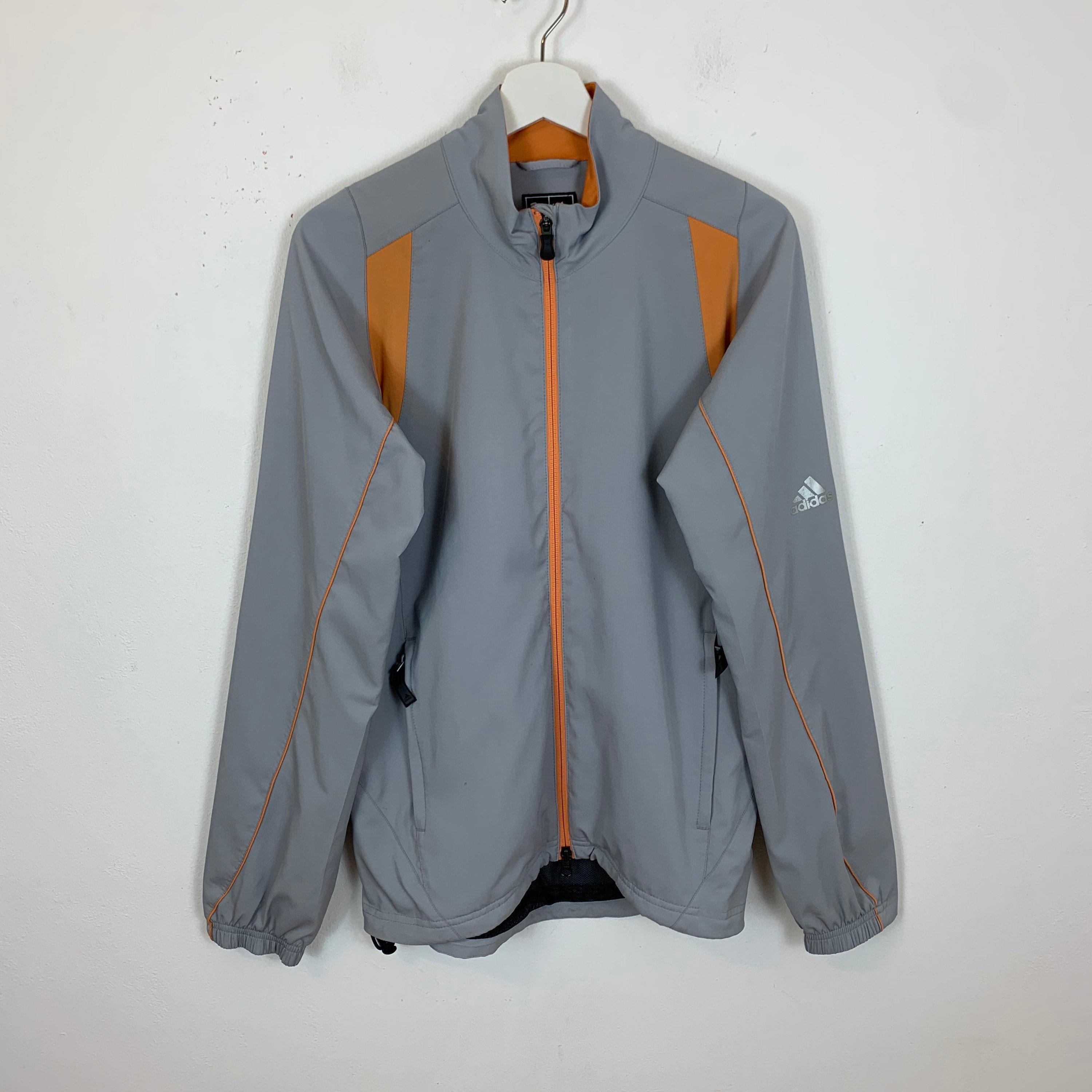 Image of Men's Adidas Full-Zip Track Jacket Tracksuit Top Grey Orange Uk Size S Small