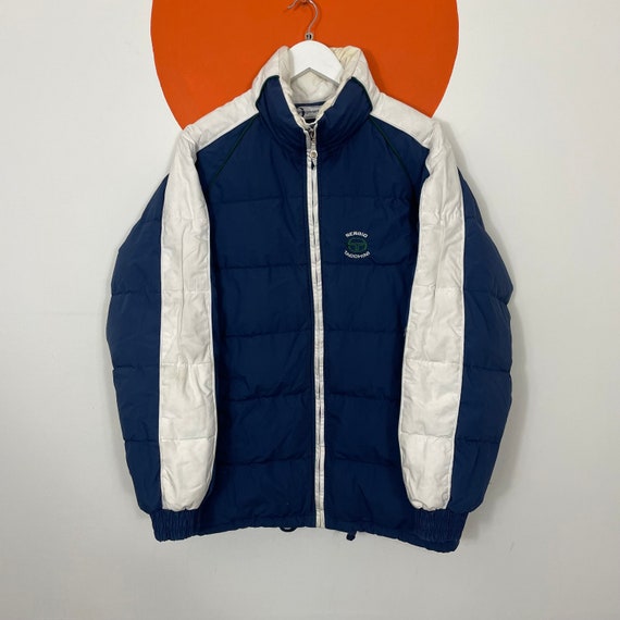 Men's Vintage Sergio Tacchini Puffer Jacket Coat Navy Blue UK Size M Medium