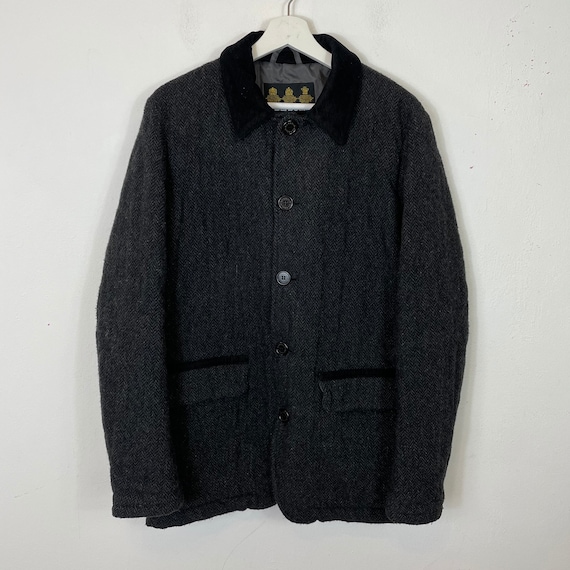 Men's Vintage Barbour Stable Wool Jacket Coat Dark