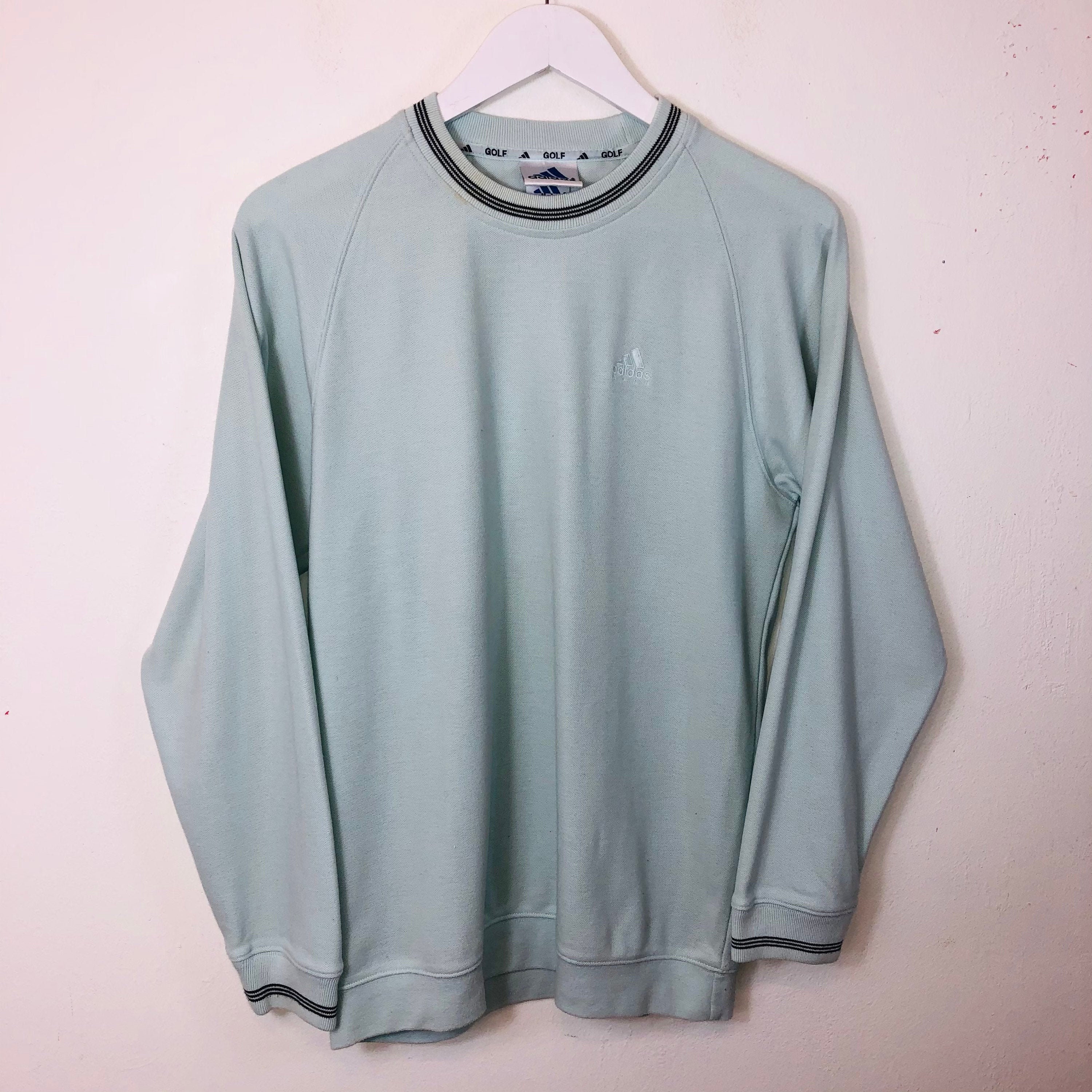 Image of Mens Vintage Adidas Crew Sweatshirt Sweater Jumper Pastel Mint Green Uk M Medium