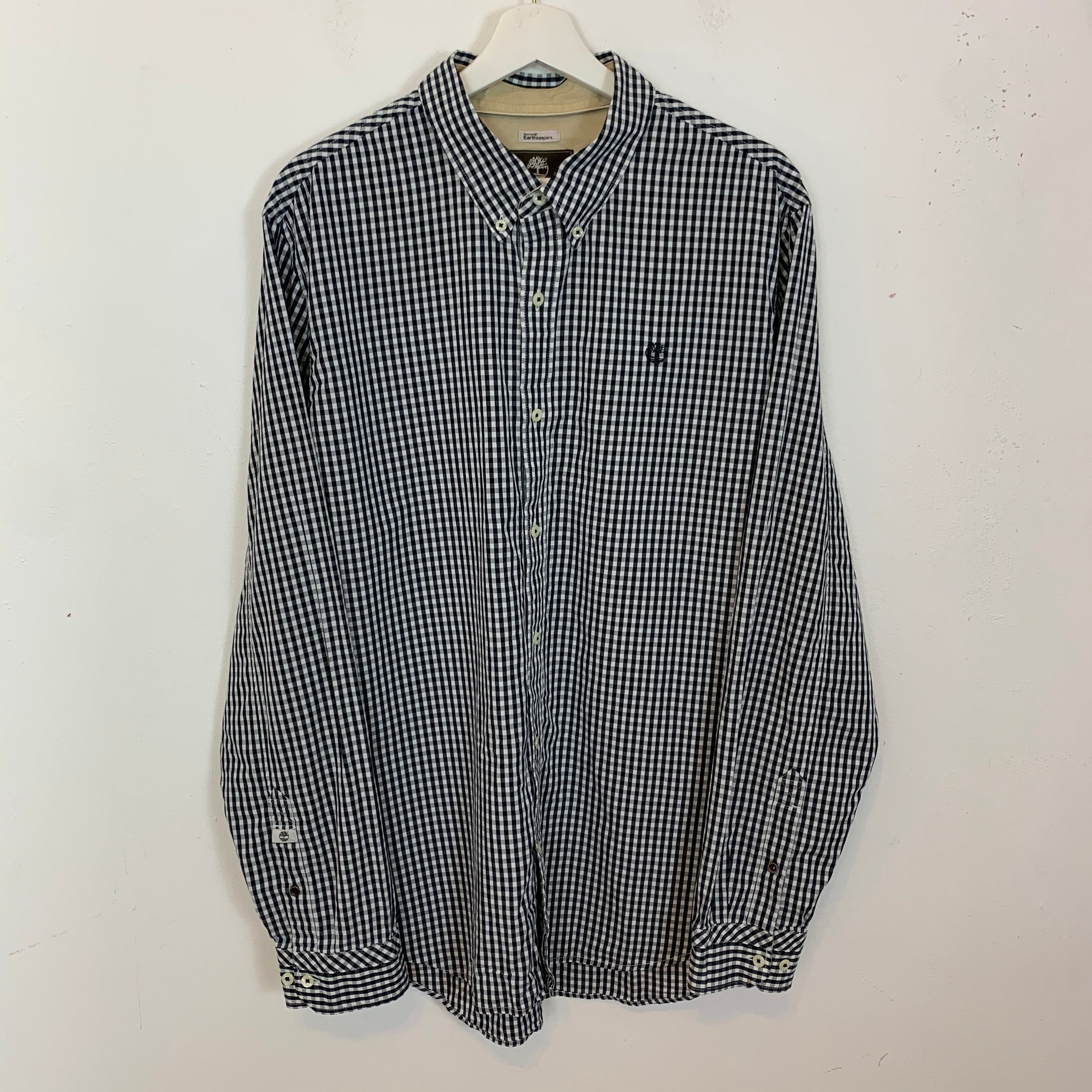 Image of Men's Timberland Earth Keepers Long Sleeve Checked Shirt Black White Uk Size Xl