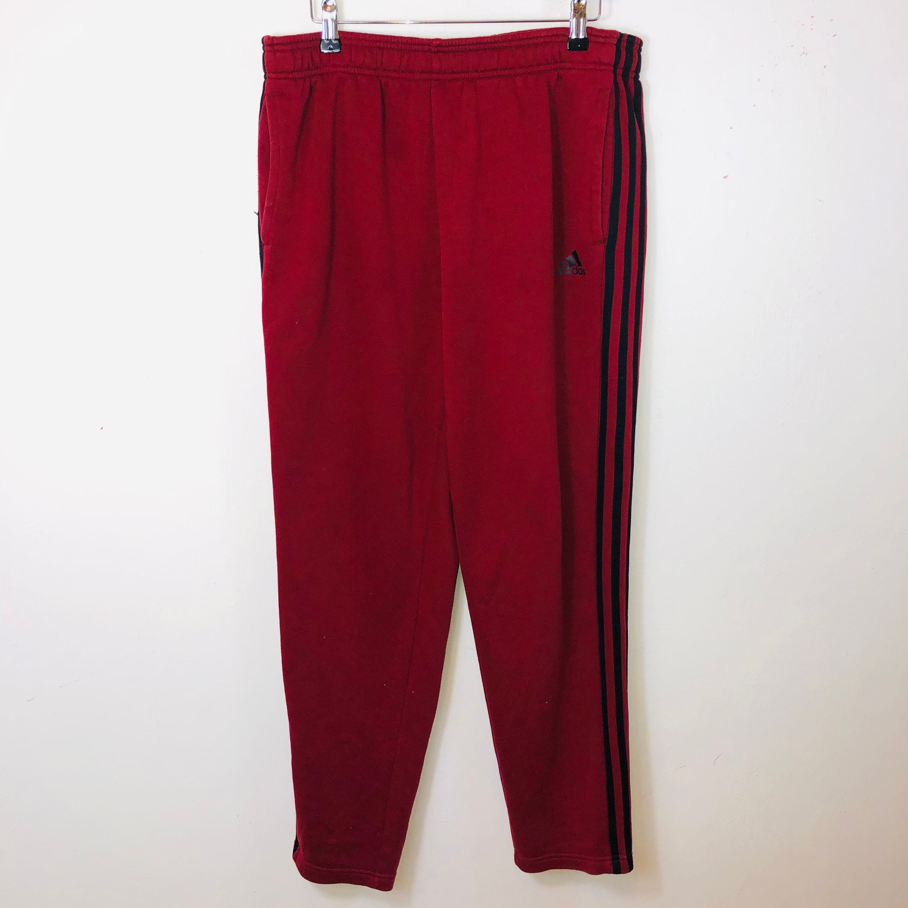 Image of Maroon Adidas Joggers Jogging Bottoms Tracksuit Track Pants Red Large L Men's