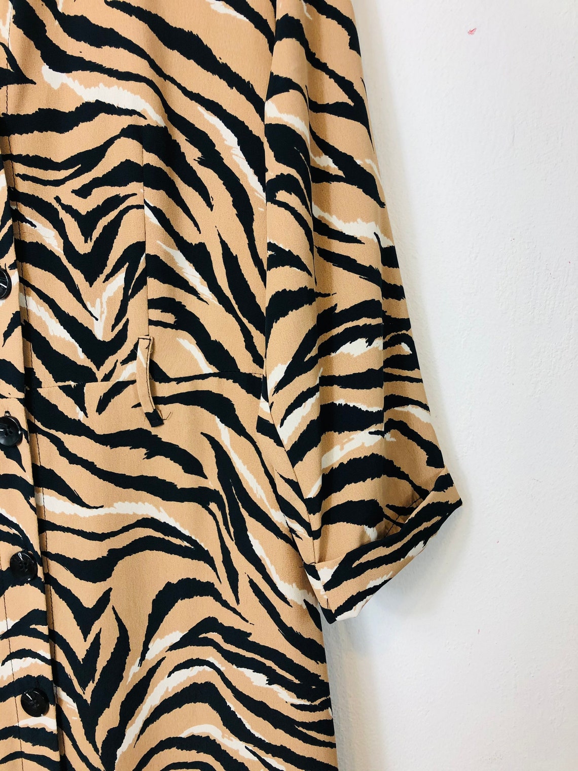 Tiger Print Button Up Shirt Dress Collared Mid Length Midi | Etsy