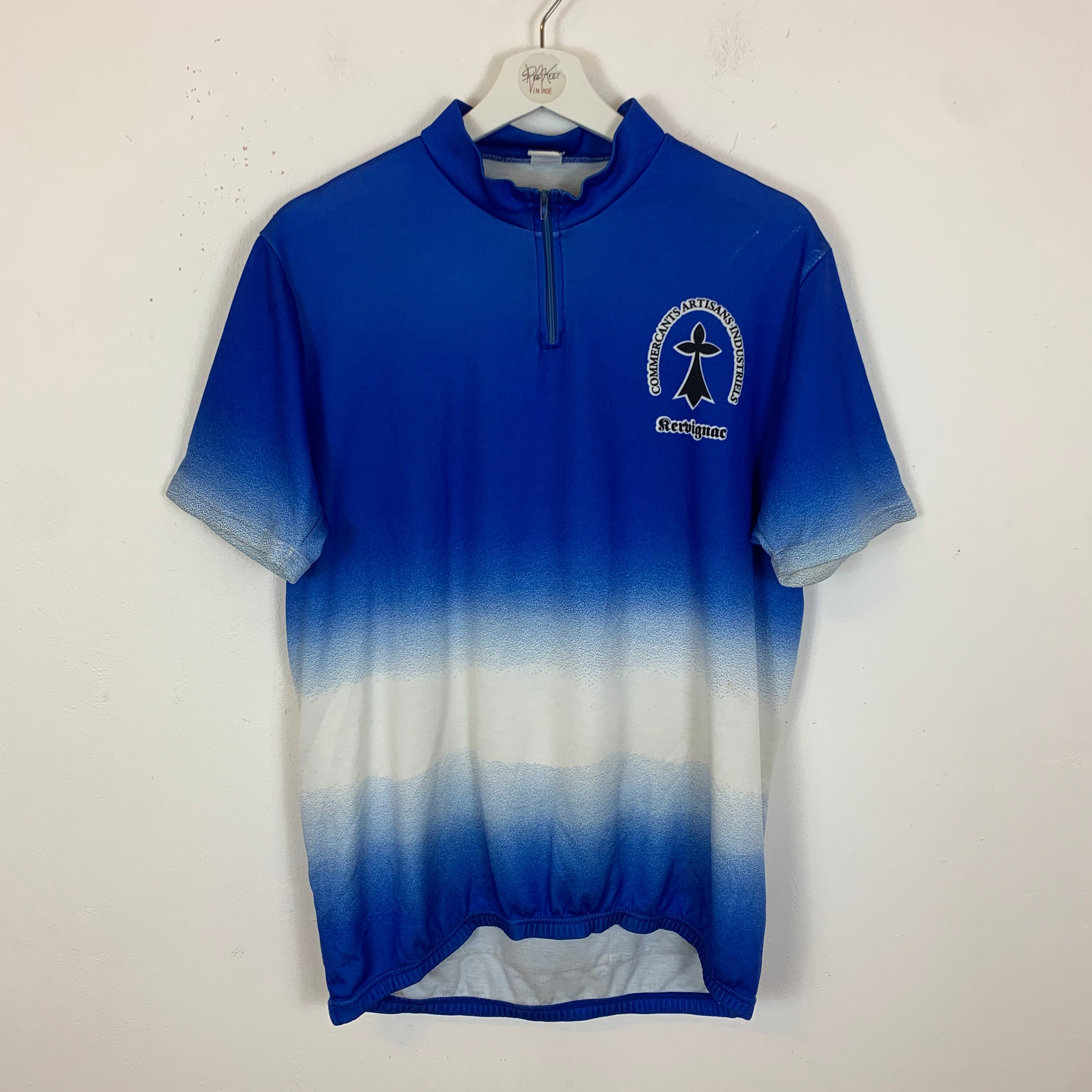 Image of Men's Vintage 1/4 Zip Short Sleeve Cycling Jersey Top Blue Uk Size Xxl