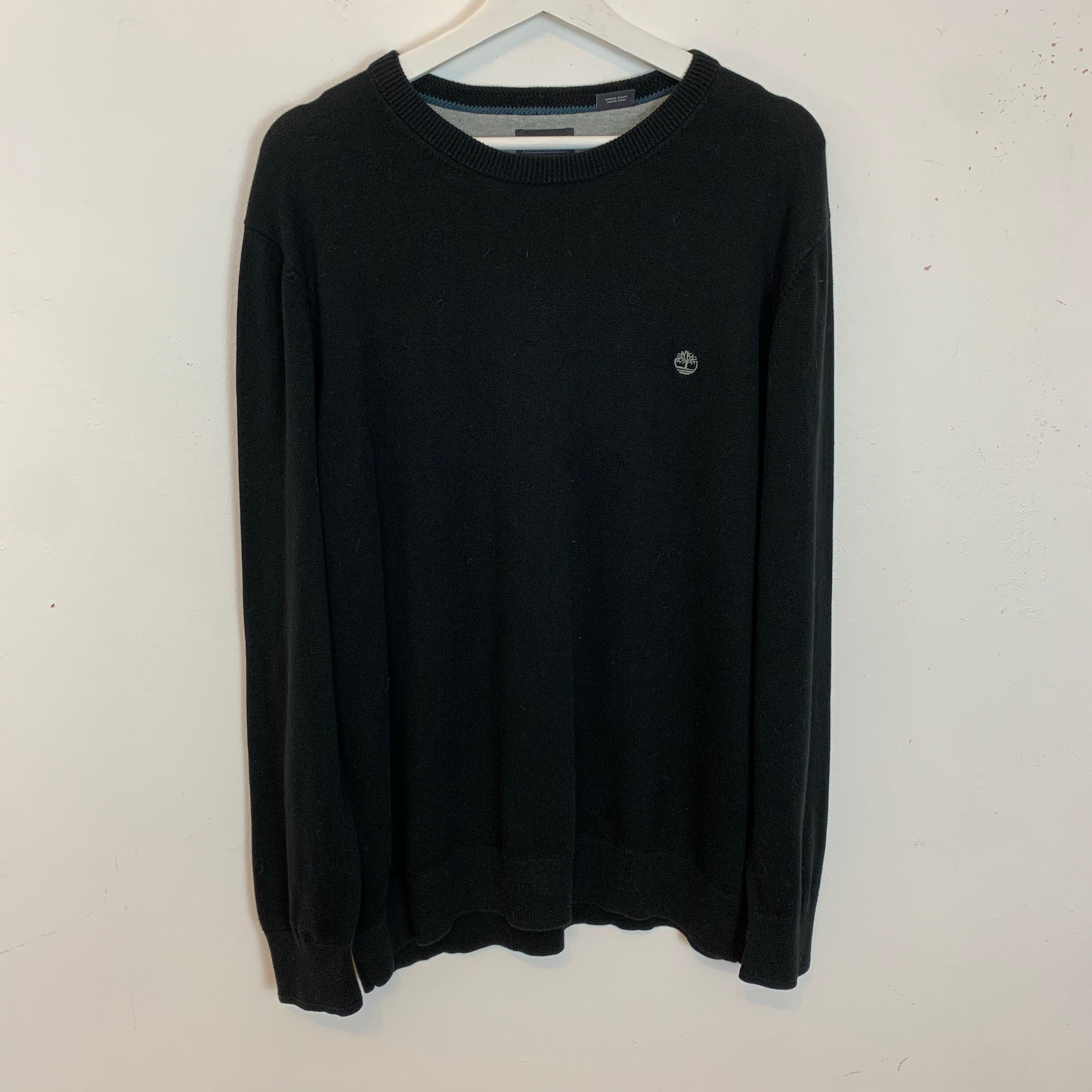 Image of Mens Timberland 100% Organic Cotton Thin Knit Jumper Sweatshirt Black Uk Size Xl