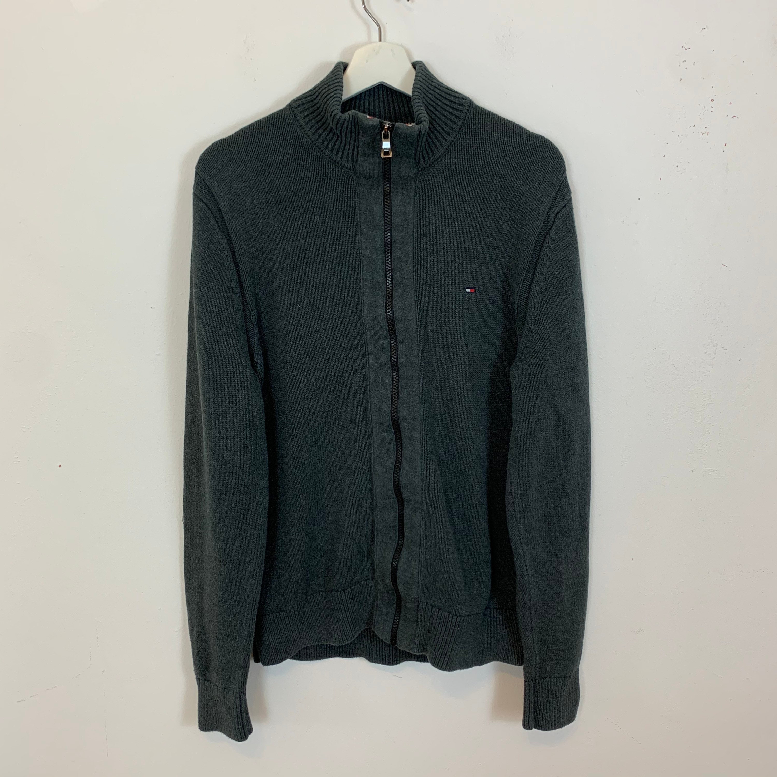 Image of Men's Tommy Hilfiger Premium Cotton Medium Knit Cardigan Jacket Grey Uk Size Xl