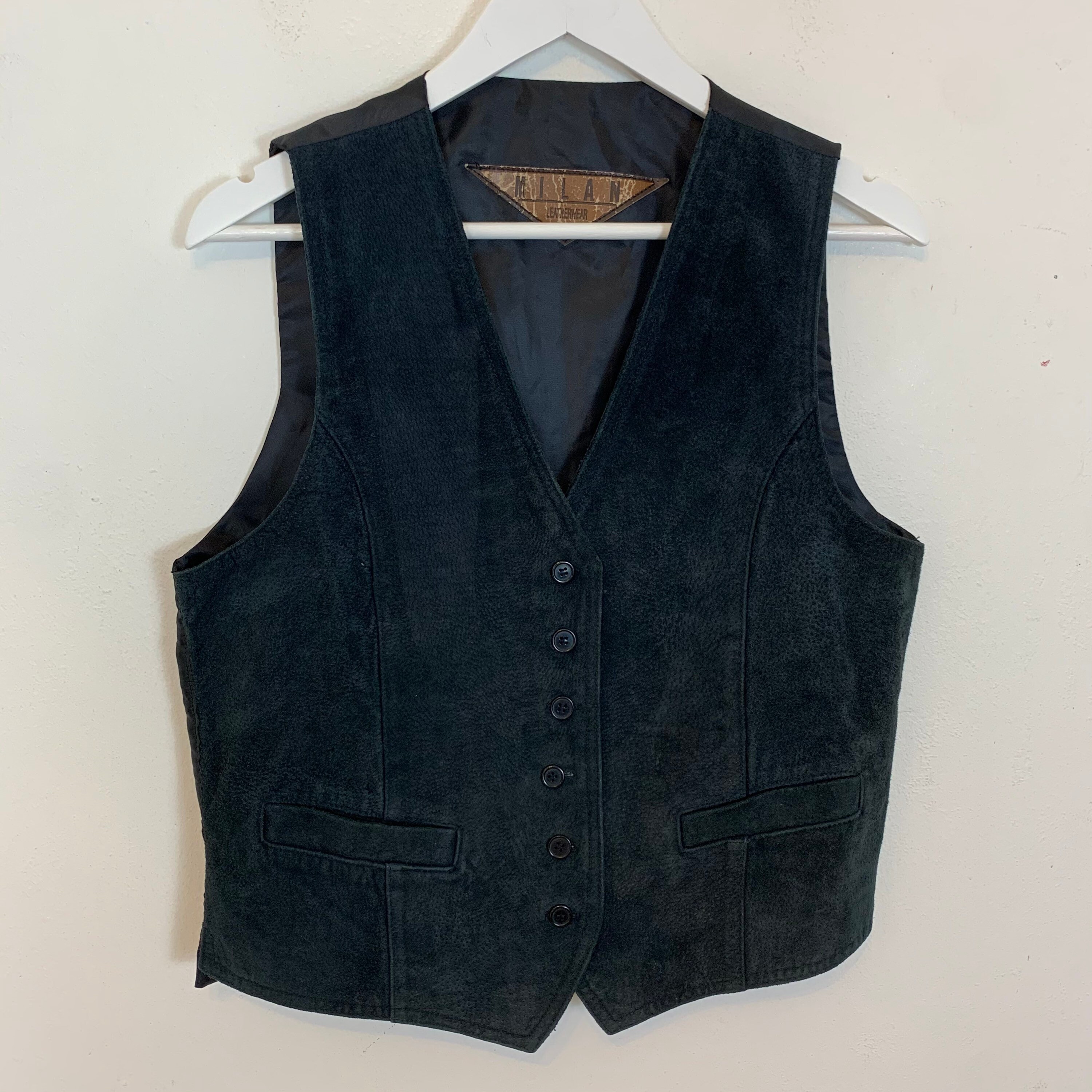 Image of Women's Vintage Milan Leatherwear Leather Waist Coat Gilet Black Uk Size