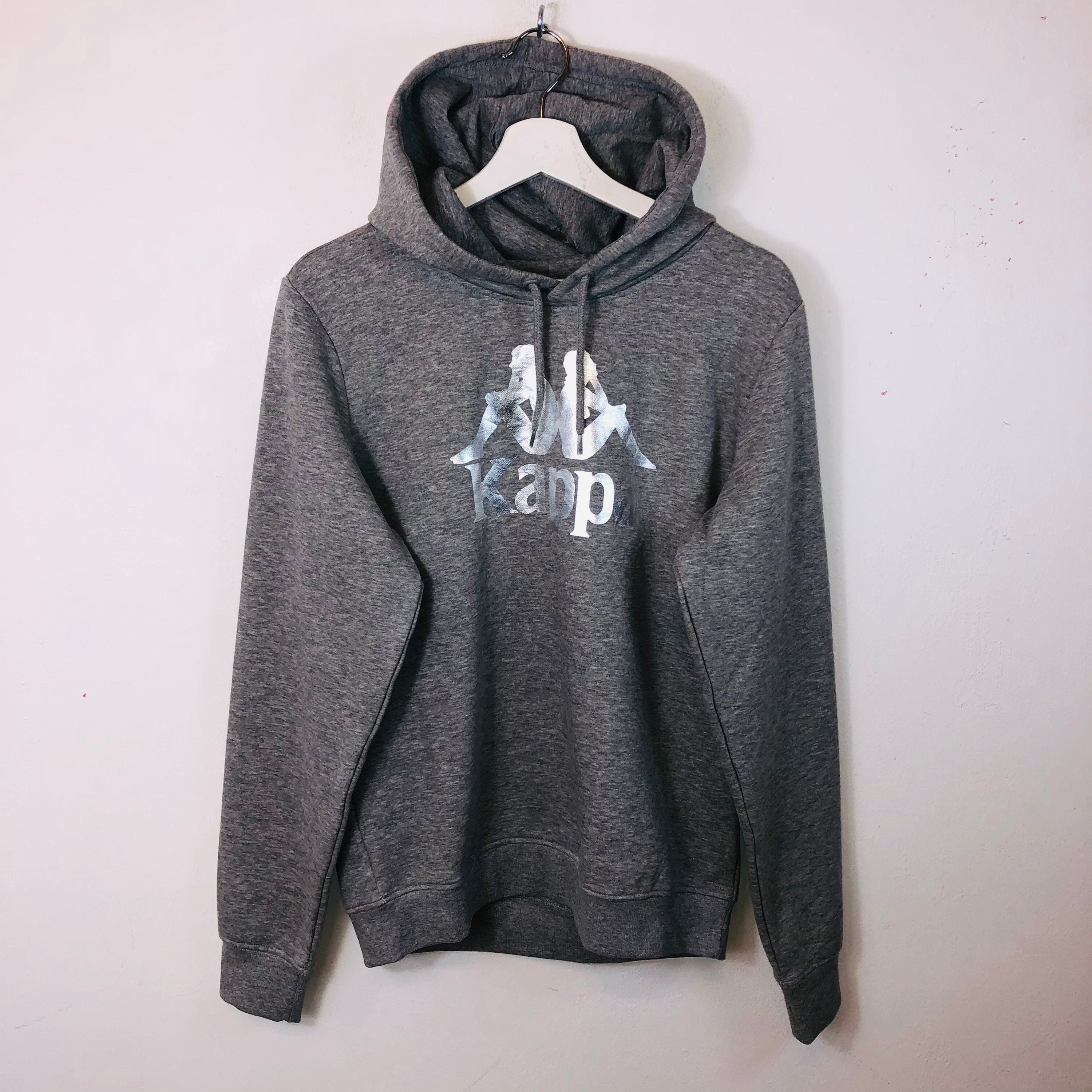 Image of Men's Kappa Spell Out Silver Logo Hoodie Top Sweatshirt Grey Uk Size M Medium