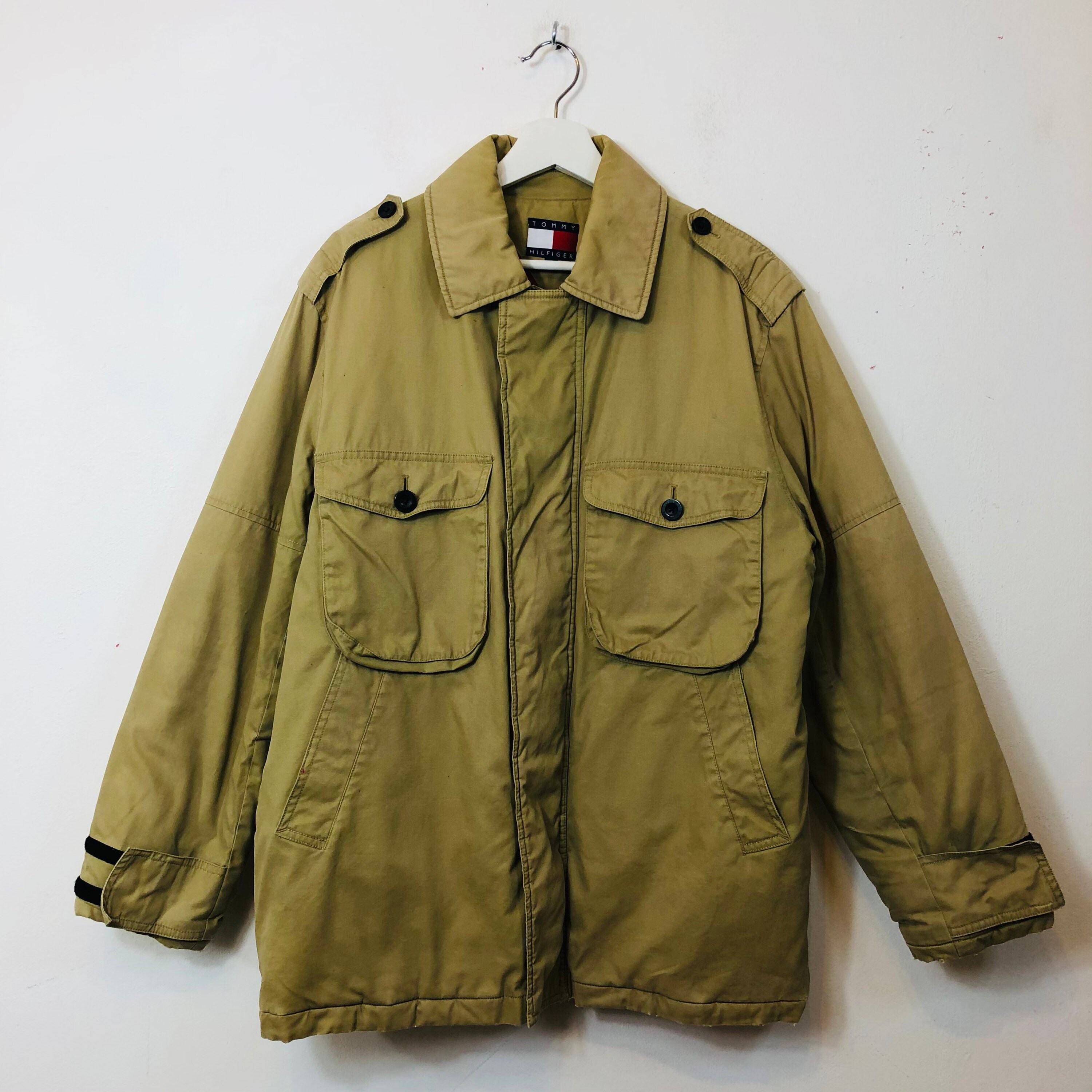 Image of Men's Tommy Hilfiger Canvas Jacket Coat Large Pockets Beige Uk Size Small