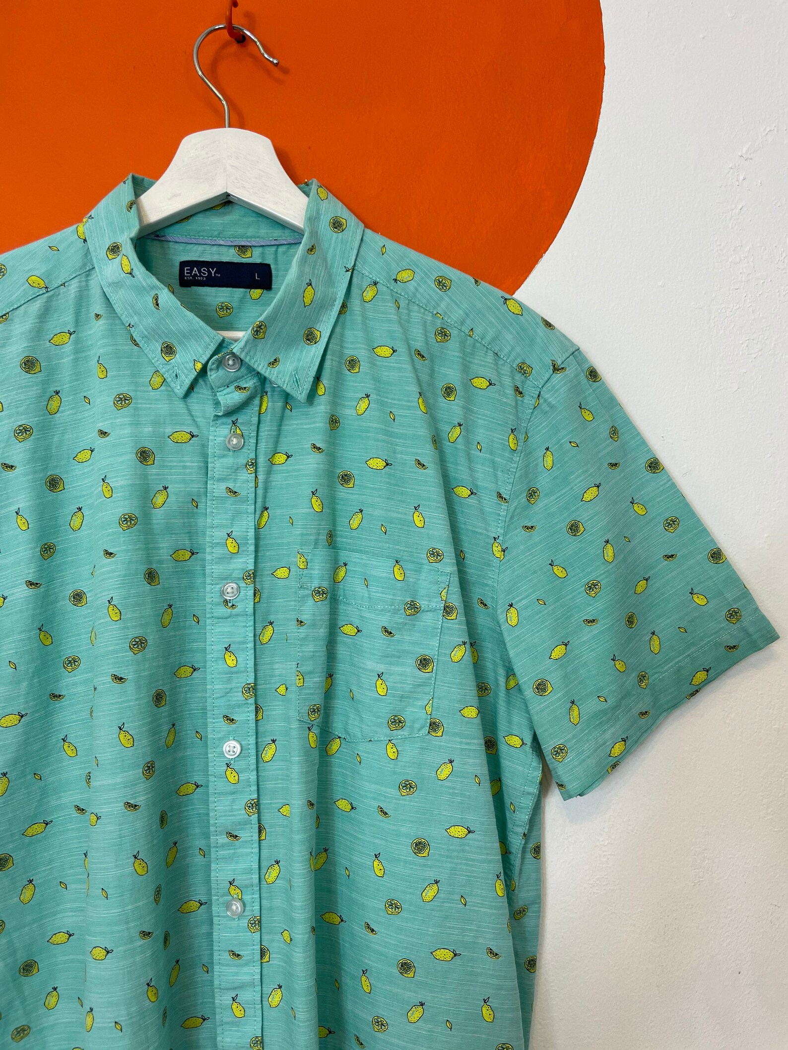 Vintage Lemon Print Short Sleeve Shirt Mint Green Retro Cotton | Etsy