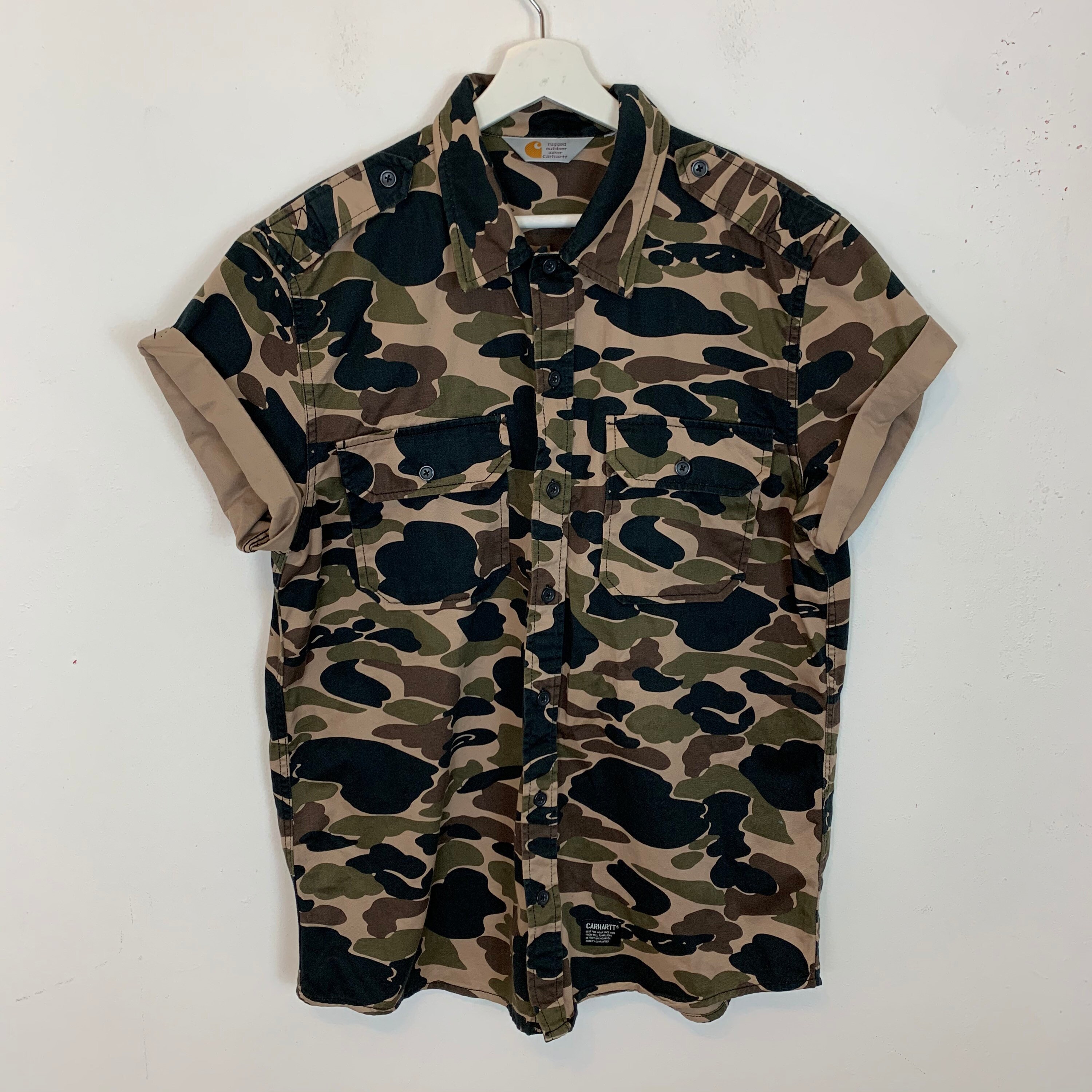 Image of Carhartt Camo Shirt Camouflage Top Short Sleeve Cotton Retro Medium M Men's