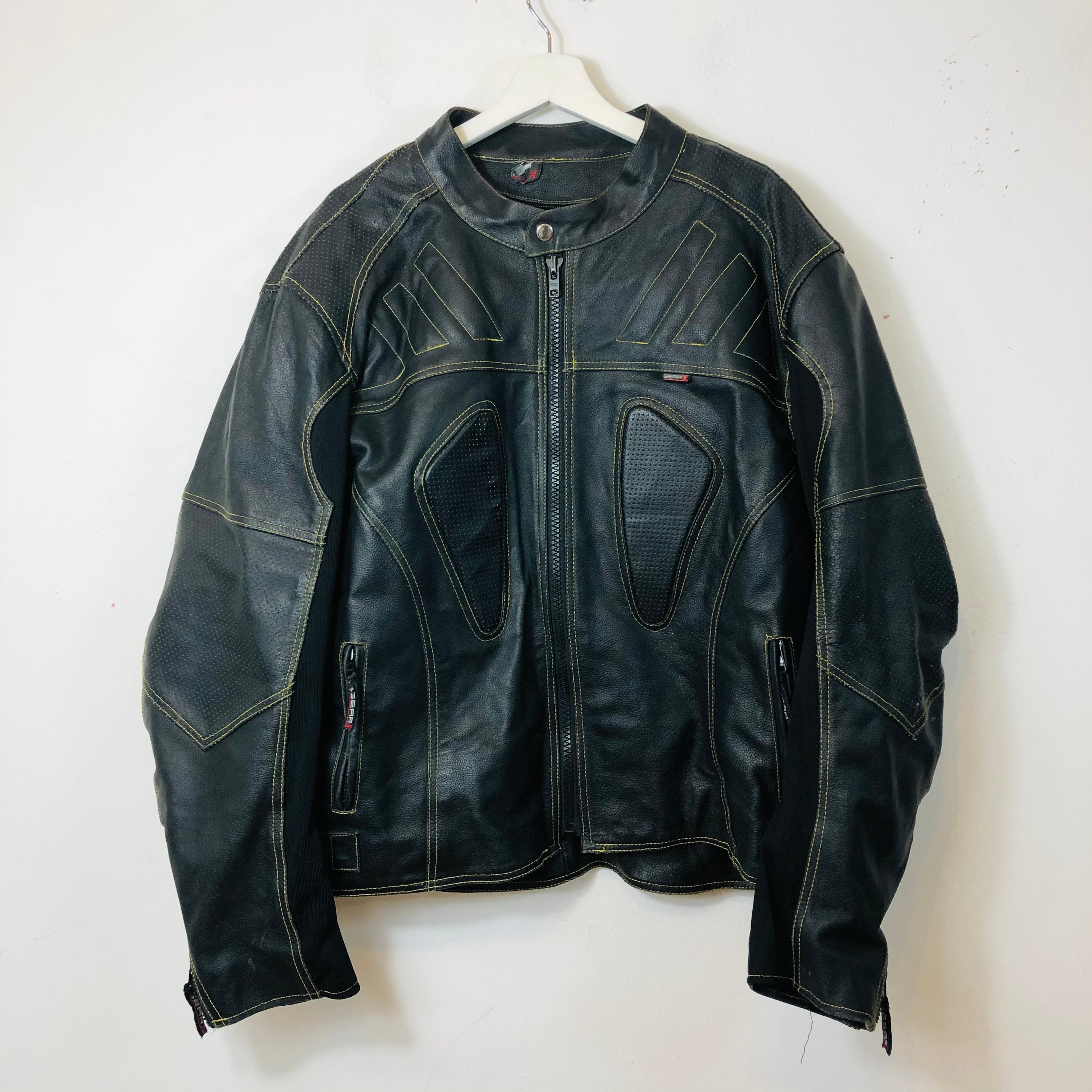 Image of Gearx Leather Motorcycle Jacket Motorbike Bike Black 2X 2Xl Xxl Men's