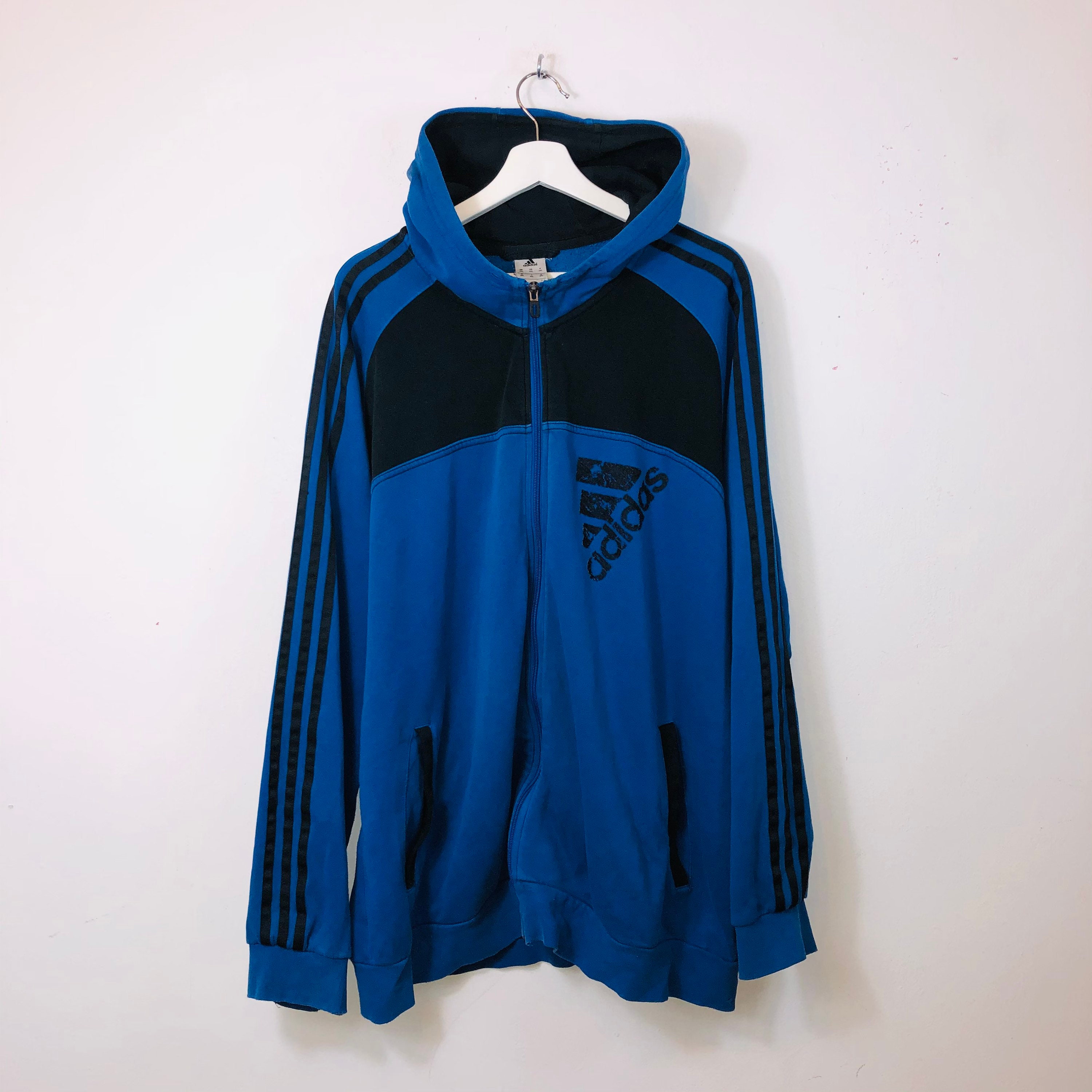 Image of Adidas Full Zip Hoodie Hood Hooded Jacket Sweater Sweatshirt Blue Xxl 2Xl Mens